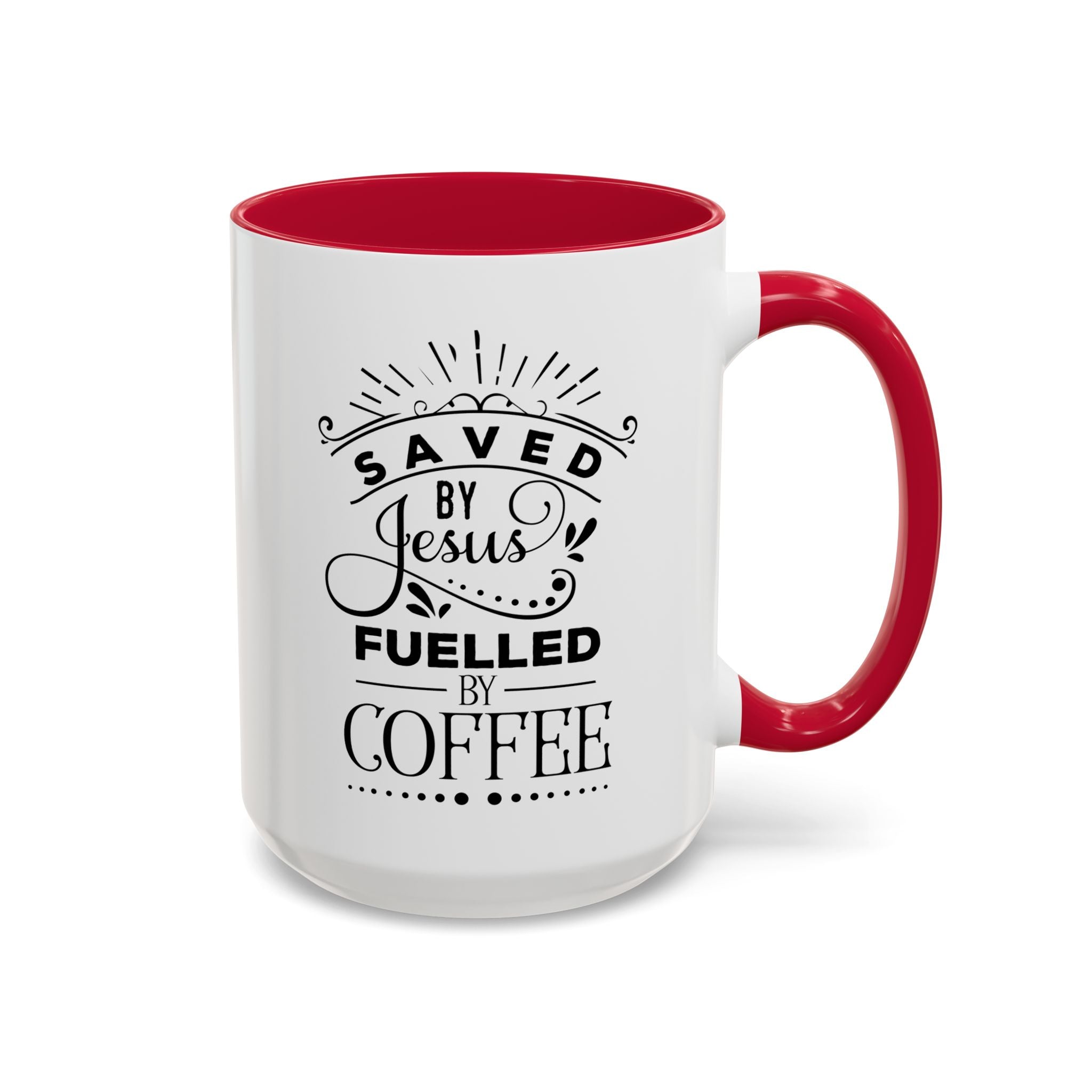 Jesus and Coffee Mug, Inspirational Christian Gift, Colorful Ceramic Cup, Saved By Jesus Fueled By Coffee, Many Colors, Kitchen Decor, Tea