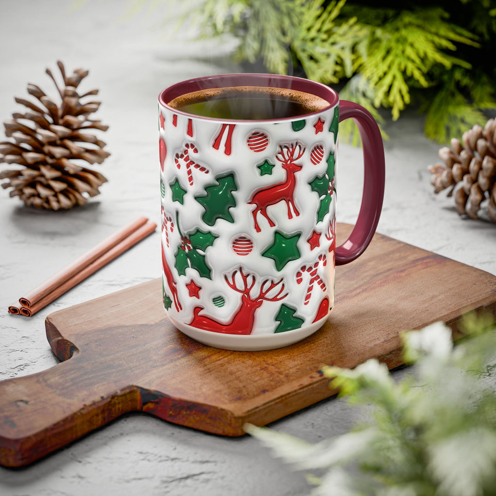 Festive Holiday Mugs, Christmas Coffee Cups, Colorful Reindeer and Candy Cane Design, Cozy Winter Drinkware, Perfect Gift for Holidays