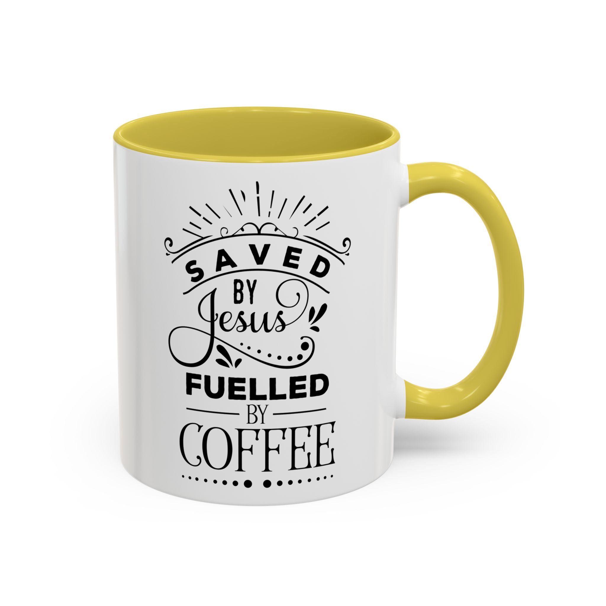 Jesus and Coffee Mug, Inspirational Christian Gift, Colorful Ceramic Cup, Saved By Jesus Fueled By Coffee, Many Colors, Kitchen Decor, Tea
