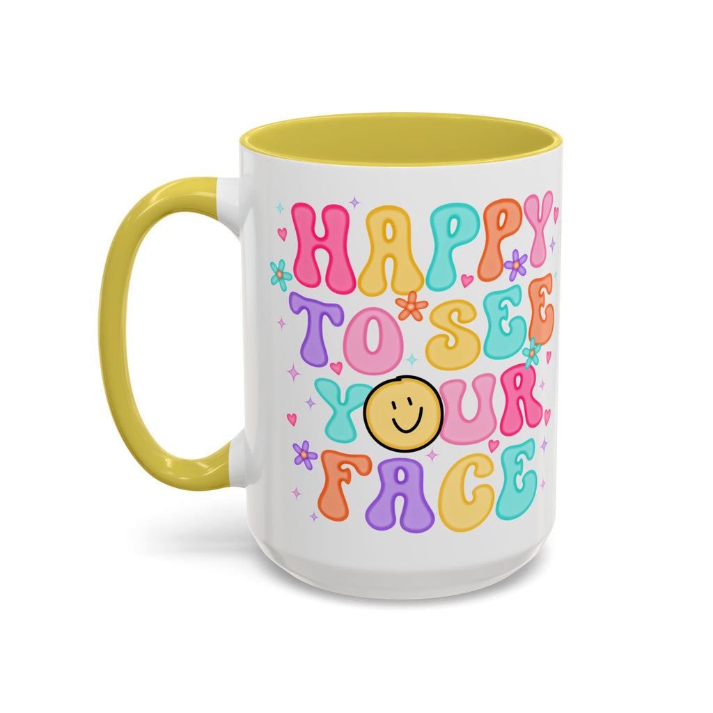 Happy To See Your Face Colorful Coffee Mug — Retro Smiley 11oz/15oz