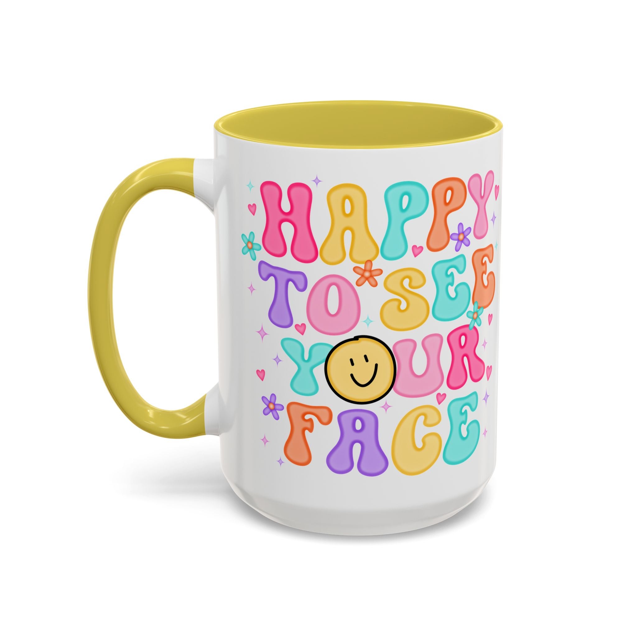 Happy To See Your Face Colorful Coffee Mug — Retro Smiley 11oz/15oz