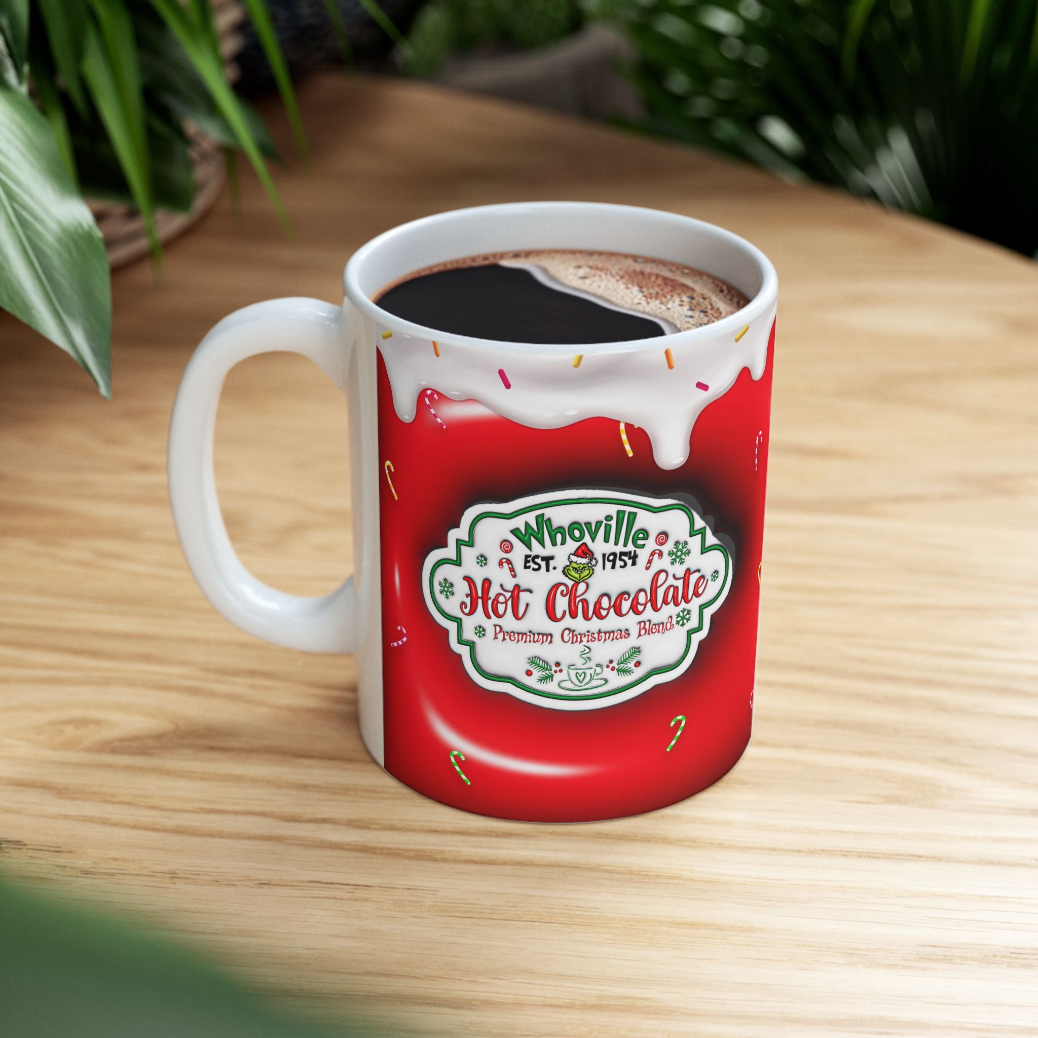 Hot Chocolate Mug Christmas Holiday Red Drip Candy Cane Ceramic Mug