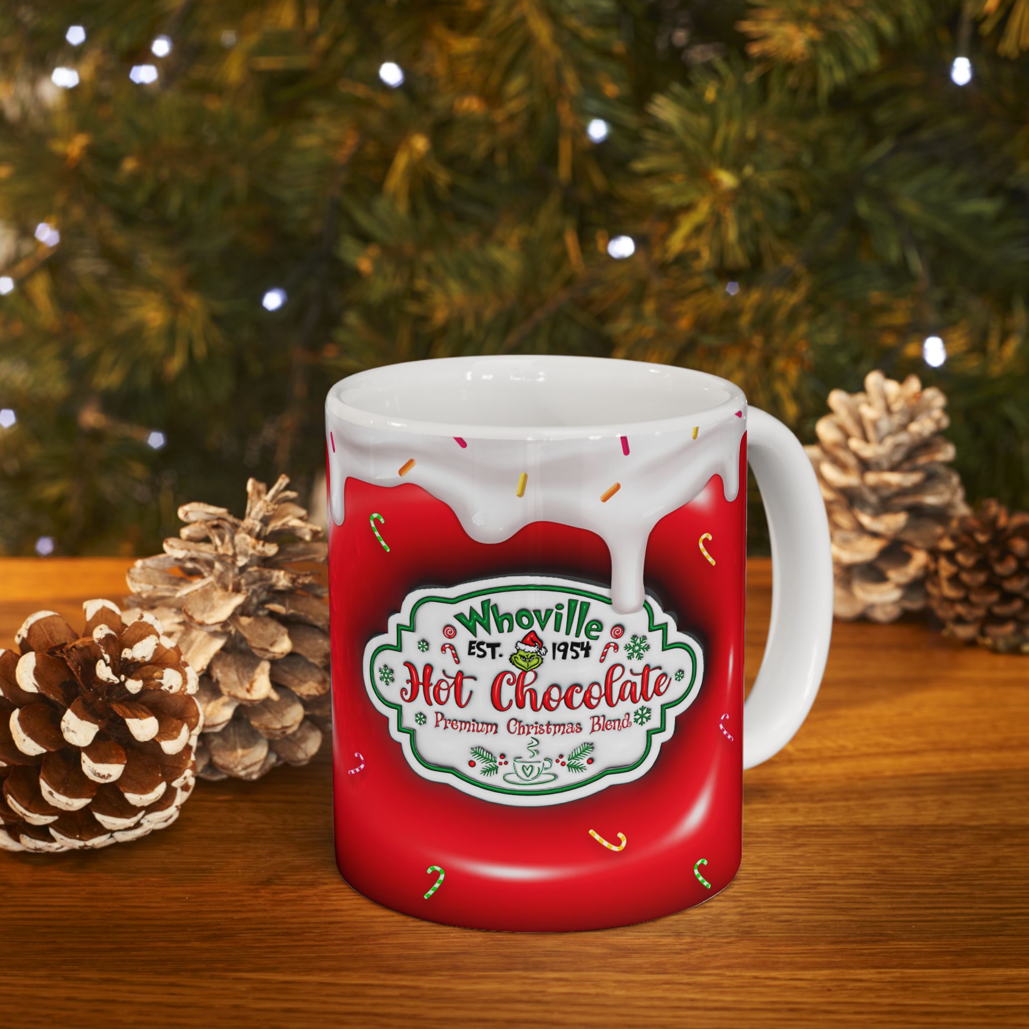 Hot Chocolate Mug Christmas Holiday Red Drip Candy Cane Ceramic Mug