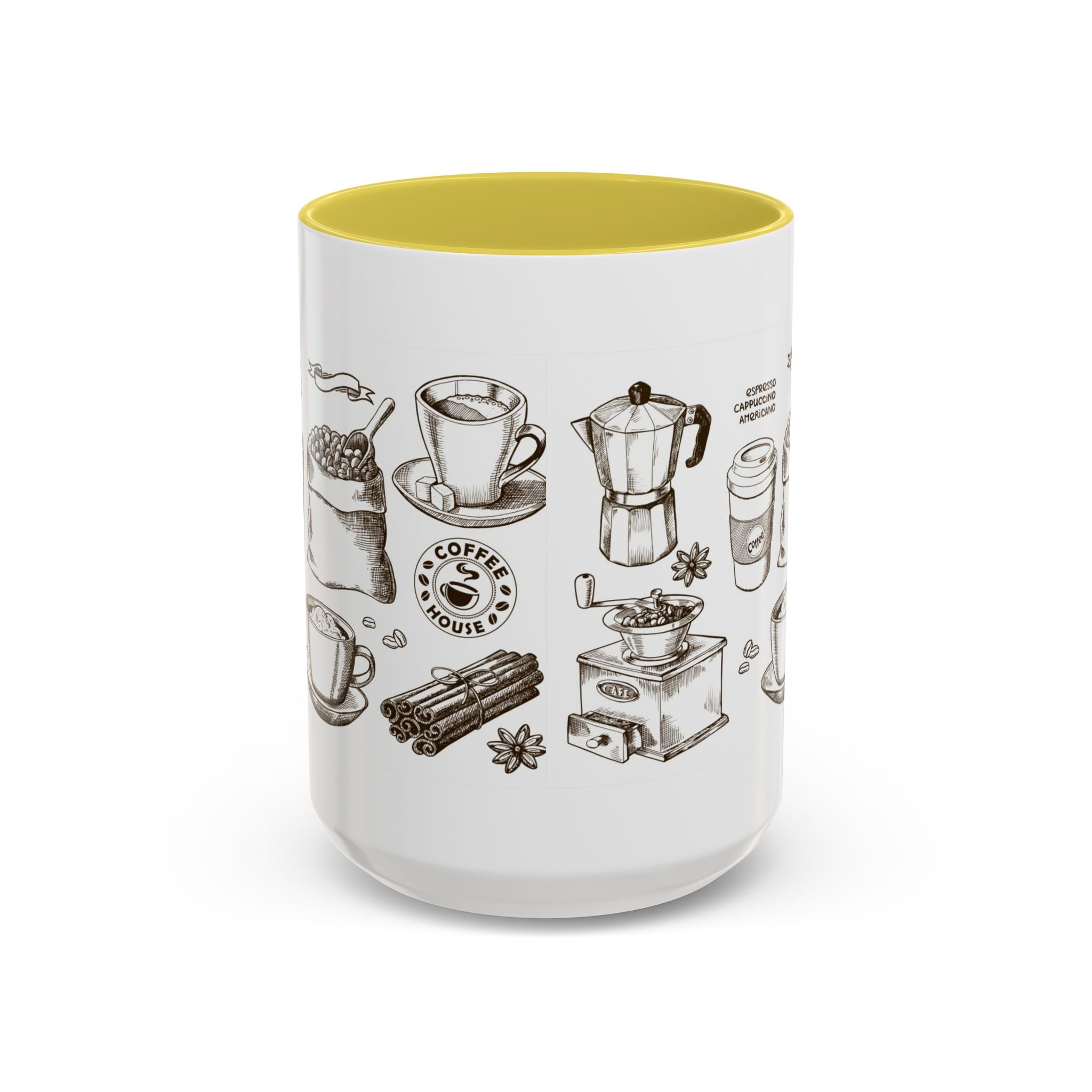 Coffee Pattern Mug — Illustrated Coffee Beans & Brewing Tools (11oz/15oz)