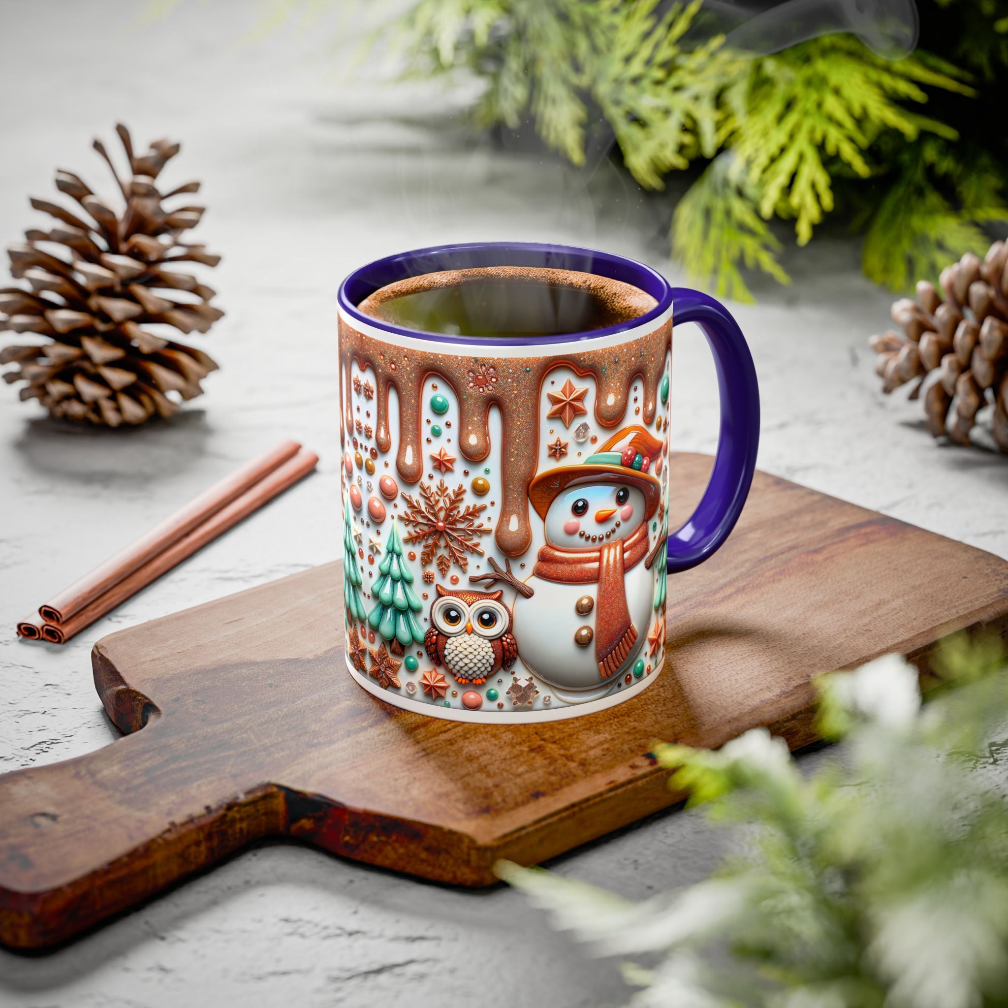 Colorful Holiday Mugs: Festive Owl & Snowman Design, Winter Gift, Christmas Coffee Cup, Cozy Kitchen Decor, Hot Cocoa Mug