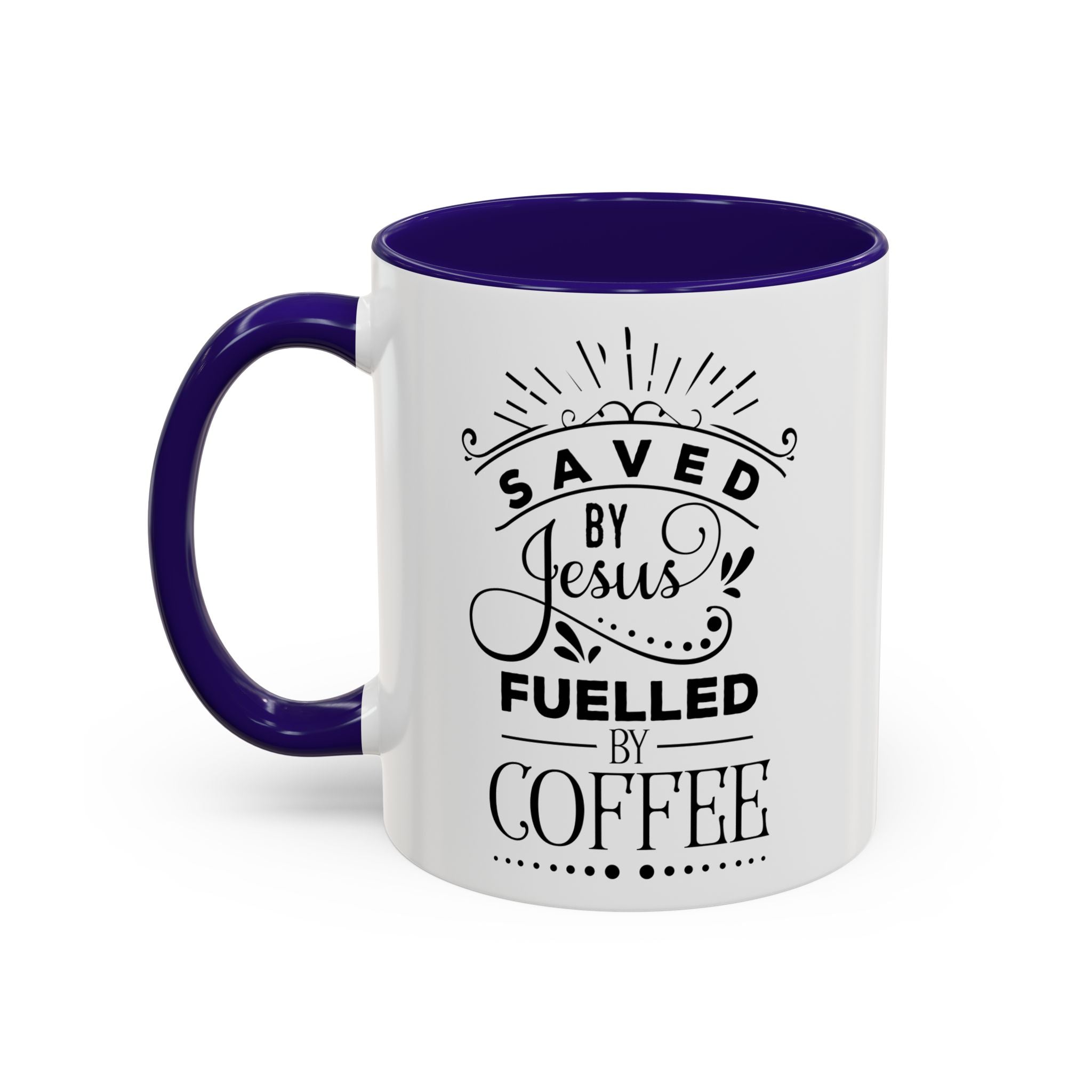 Jesus and Coffee Mug, Inspirational Christian Gift, Colorful Ceramic Cup, Saved By Jesus Fueled By Coffee, Many Colors, Kitchen Decor, Tea