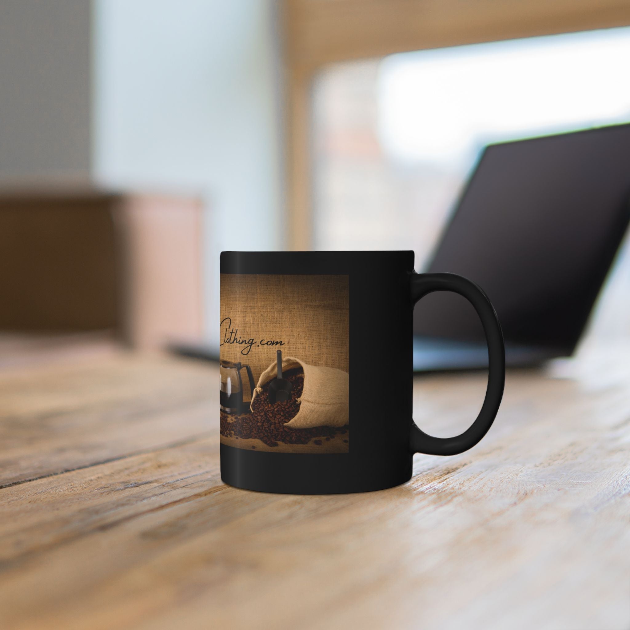 Hot Coffee Clothing Black Mug 15oz - Coffee Lover Gift, Hot Beverage Mug, Coffee Mug with Slogan, Kitchen Decor, HotCoffeeClothing.com