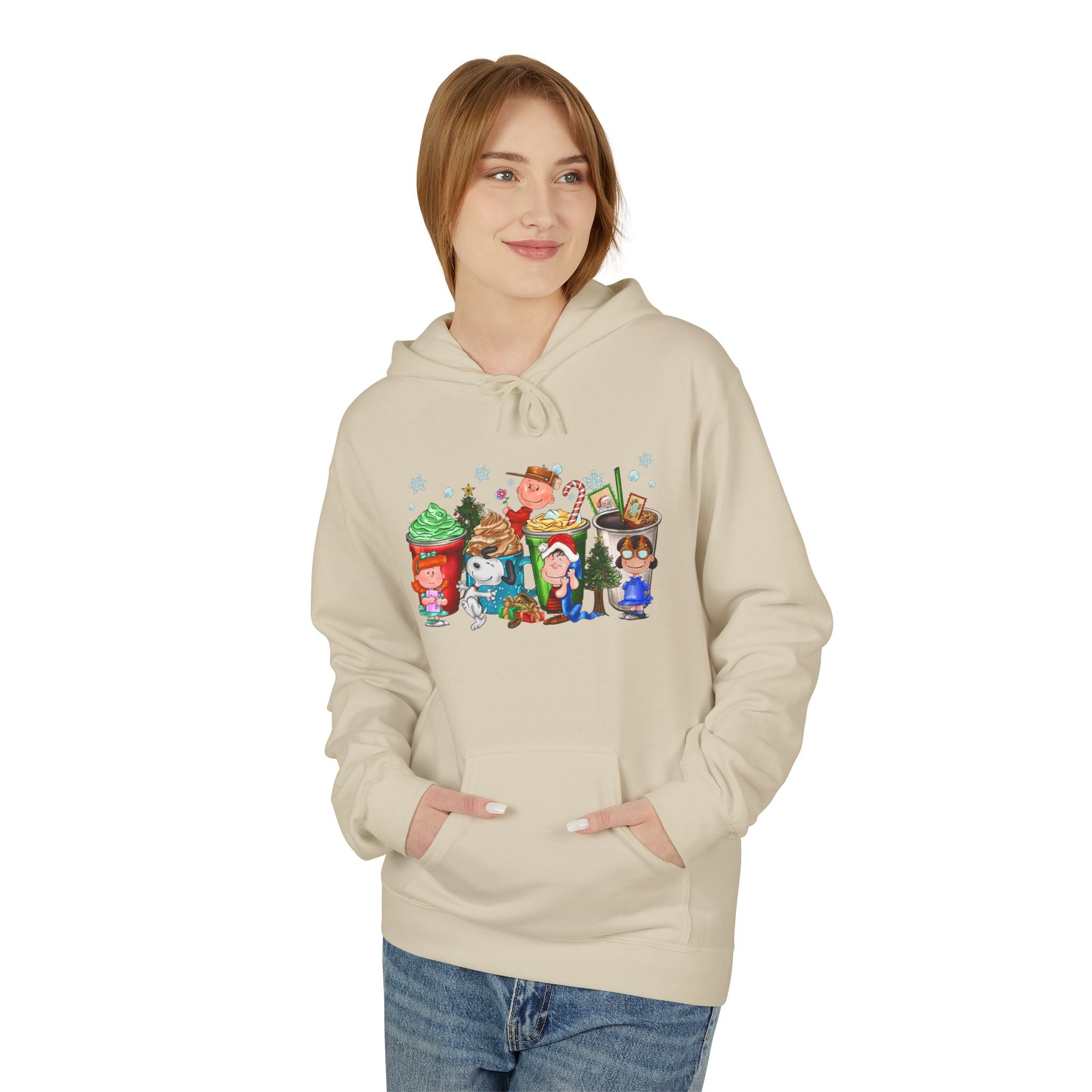 Holiday Hot Cocoa Peanut Characters Hoodie | Winter Drink Cartoon Crew