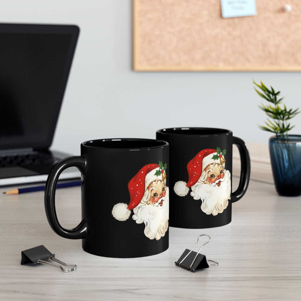 Santa Claus Black Mug - Holiday Coffee Cup, Gift for Christmas, Cute Mug for Winter Celebrations, Festive Drinkware, Santa Face Design