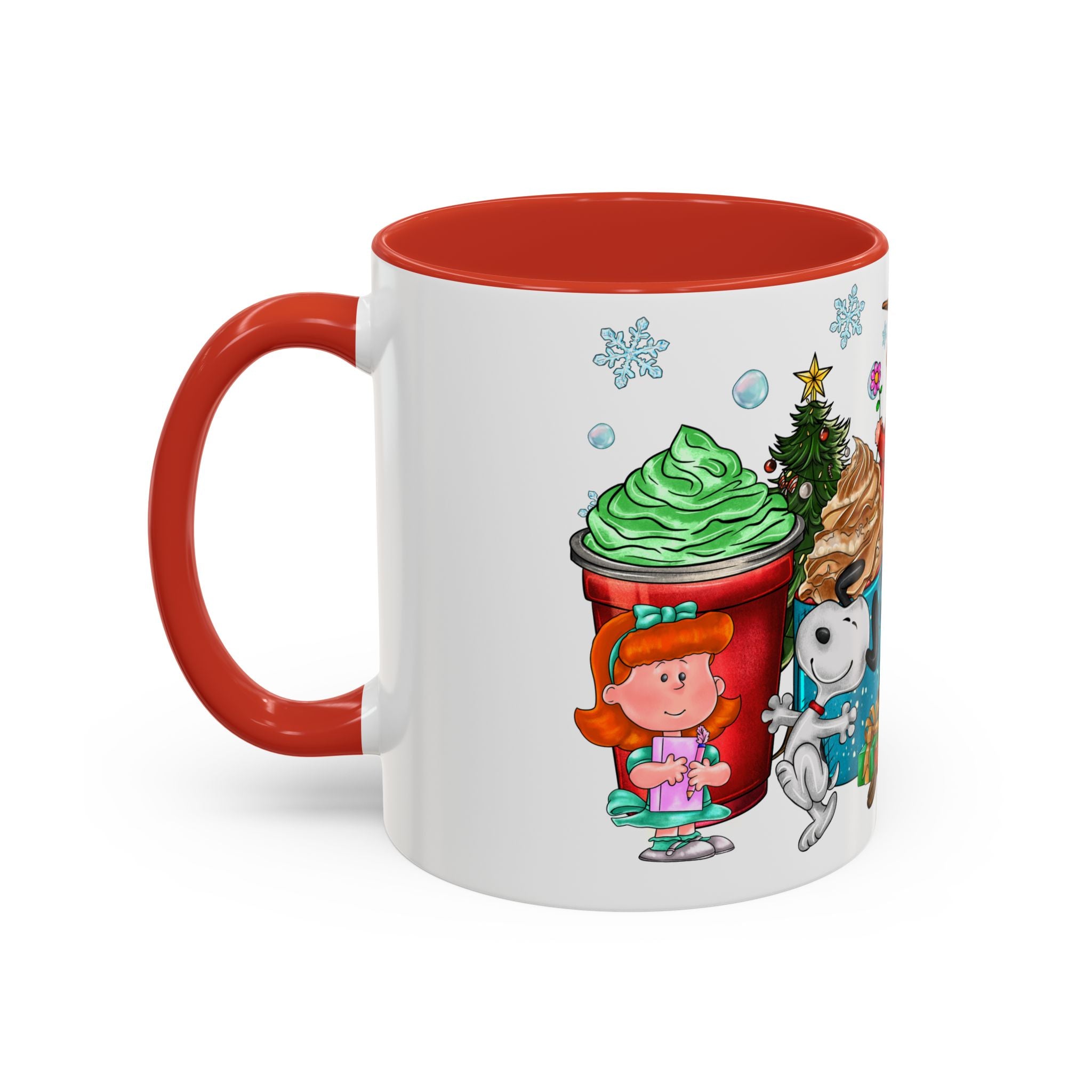 The Peanut Gang Christmas Characters Accent Coffee Mug | Holiday Cocoa Cartoon Mug