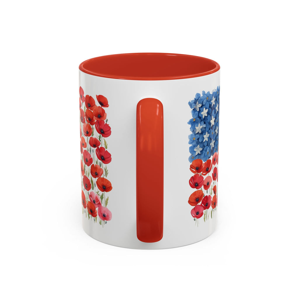 Poppy Flowers  American Flag Mug | Accent Coffee Mug