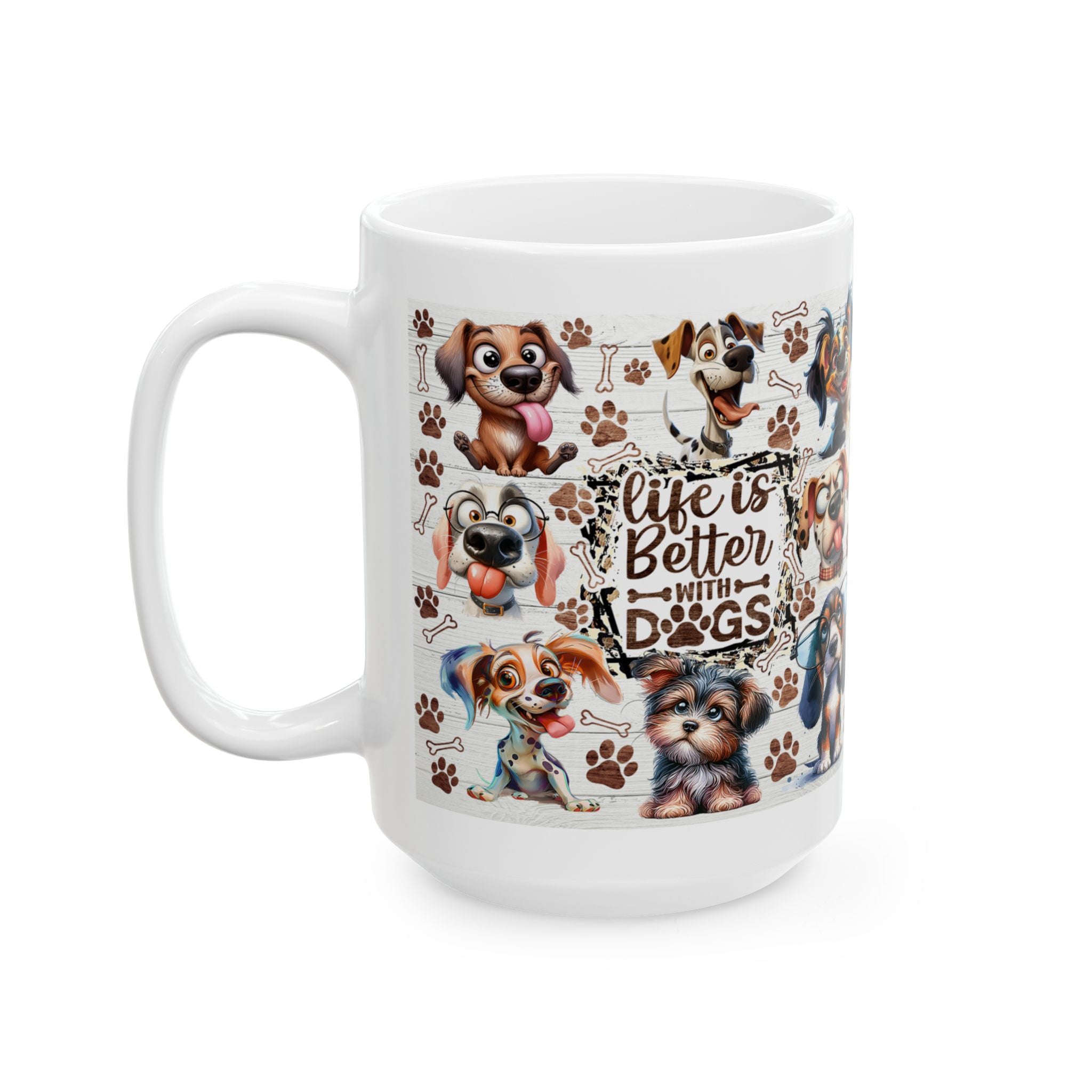 Cute Cartoon Puppy Pattern Mug | Dog Paw Bone Coffee Mug