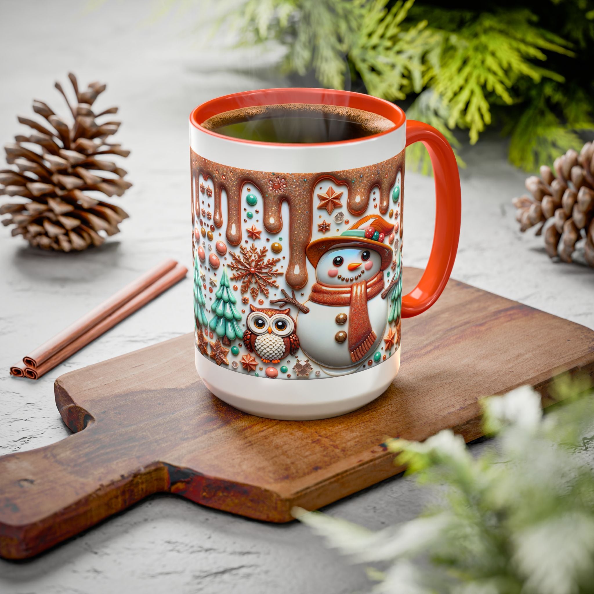 Colorful Holiday Mugs: Festive Owl & Snowman Design, Winter Gift, Christmas Coffee Cup, Cozy Kitchen Decor, Hot Cocoa Mug