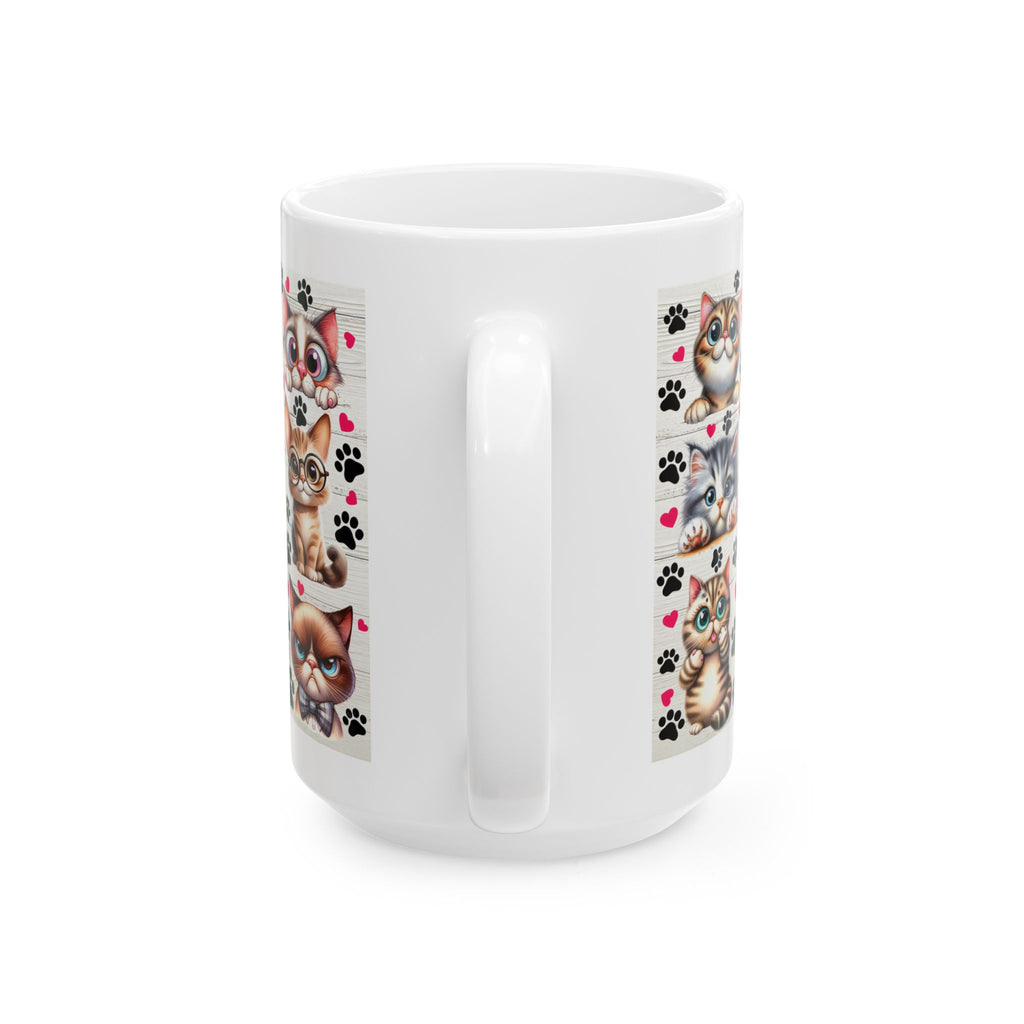 Cute Kawaii Cats Pattern Mug | Cat Paw Prints Ceramic Coffee Cup