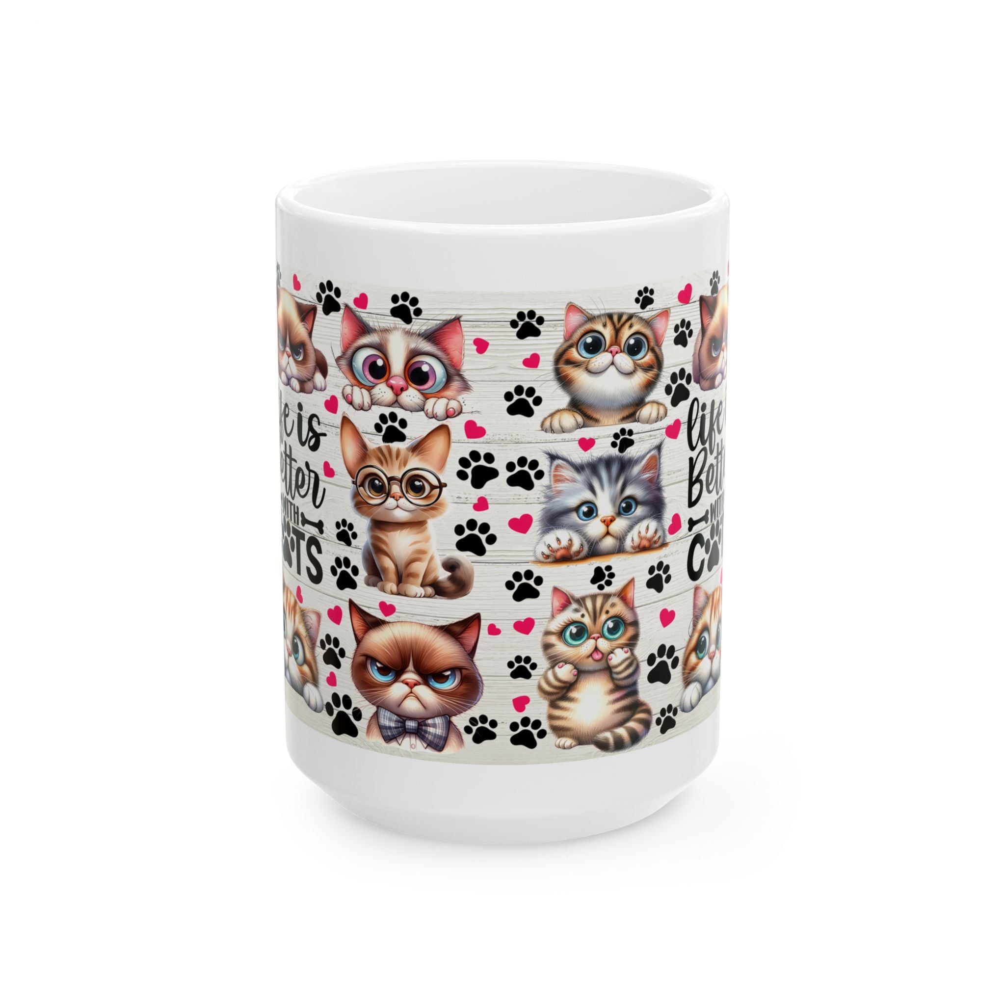 Cute Kawaii Cats Pattern Mug | Cat Paw Prints Ceramic Coffee Cup