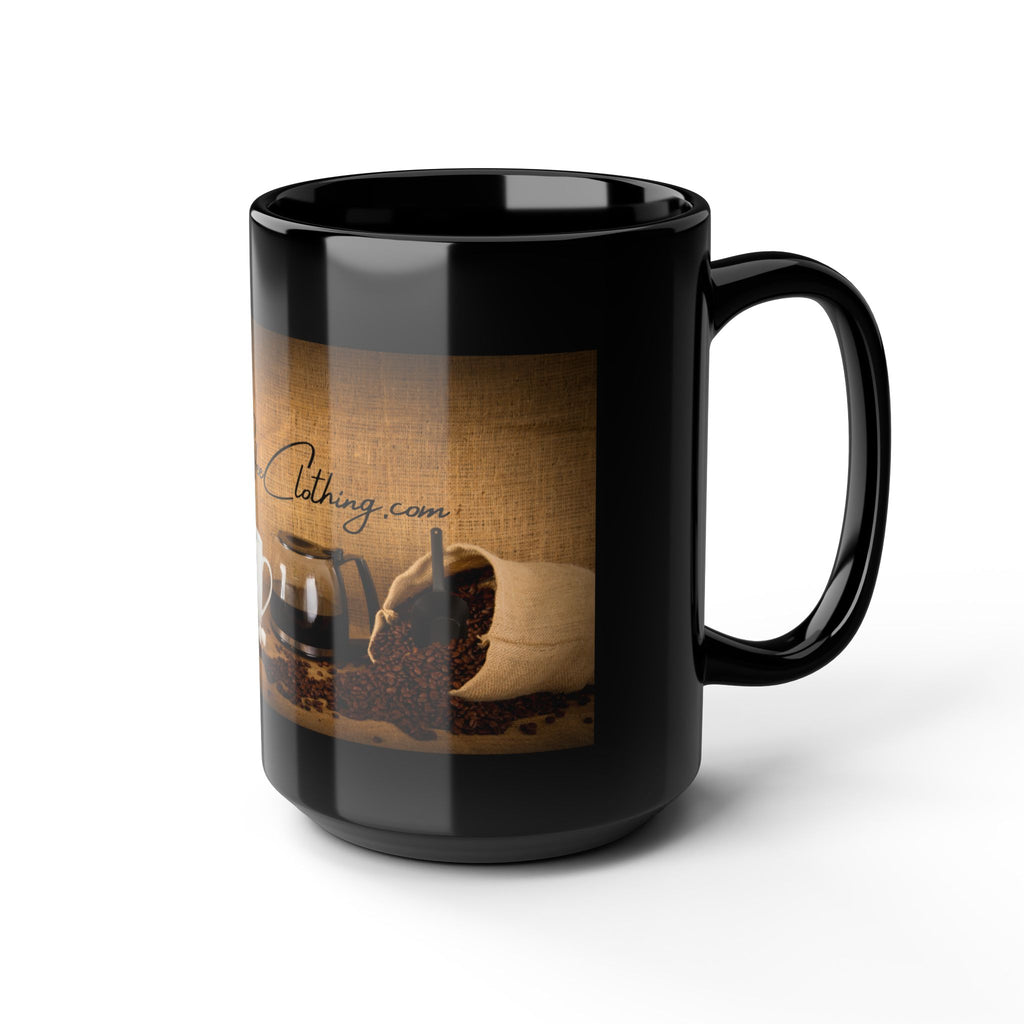 Hot Coffee Clothing Black Mug 15oz - Coffee Lover Gift, Hot Beverage Mug, Coffee Mug with Slogan, Kitchen Decor, HotCoffeeClothing.com