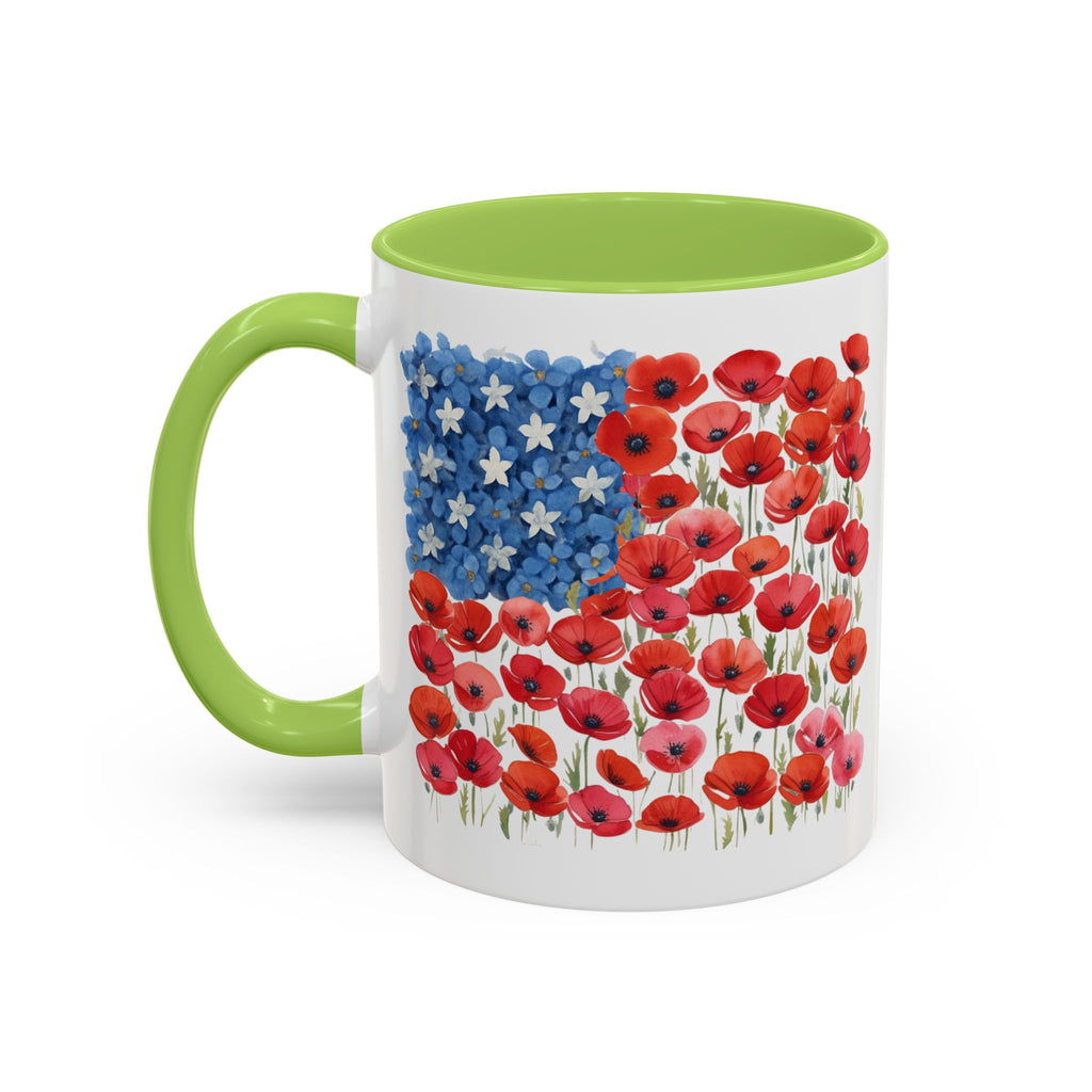 Poppy Flowers  American Flag Mug | Accent Coffee Mug