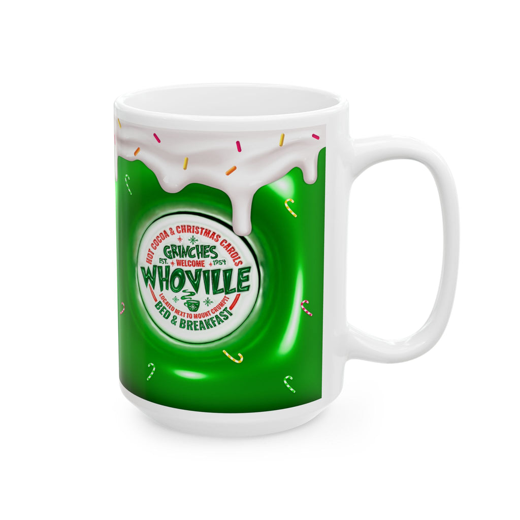 Whoville Christmas Dripping Frosting Mug | Holiday Green Candy Cane Ceramic Mug