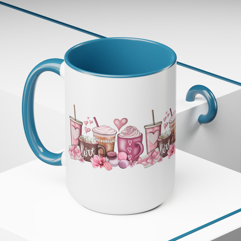 Love Coffee Two-Tone Coffee Mugs, 15oz #Coffee #HotCoffee HotCoffeeClothing.com #ValentinesDay