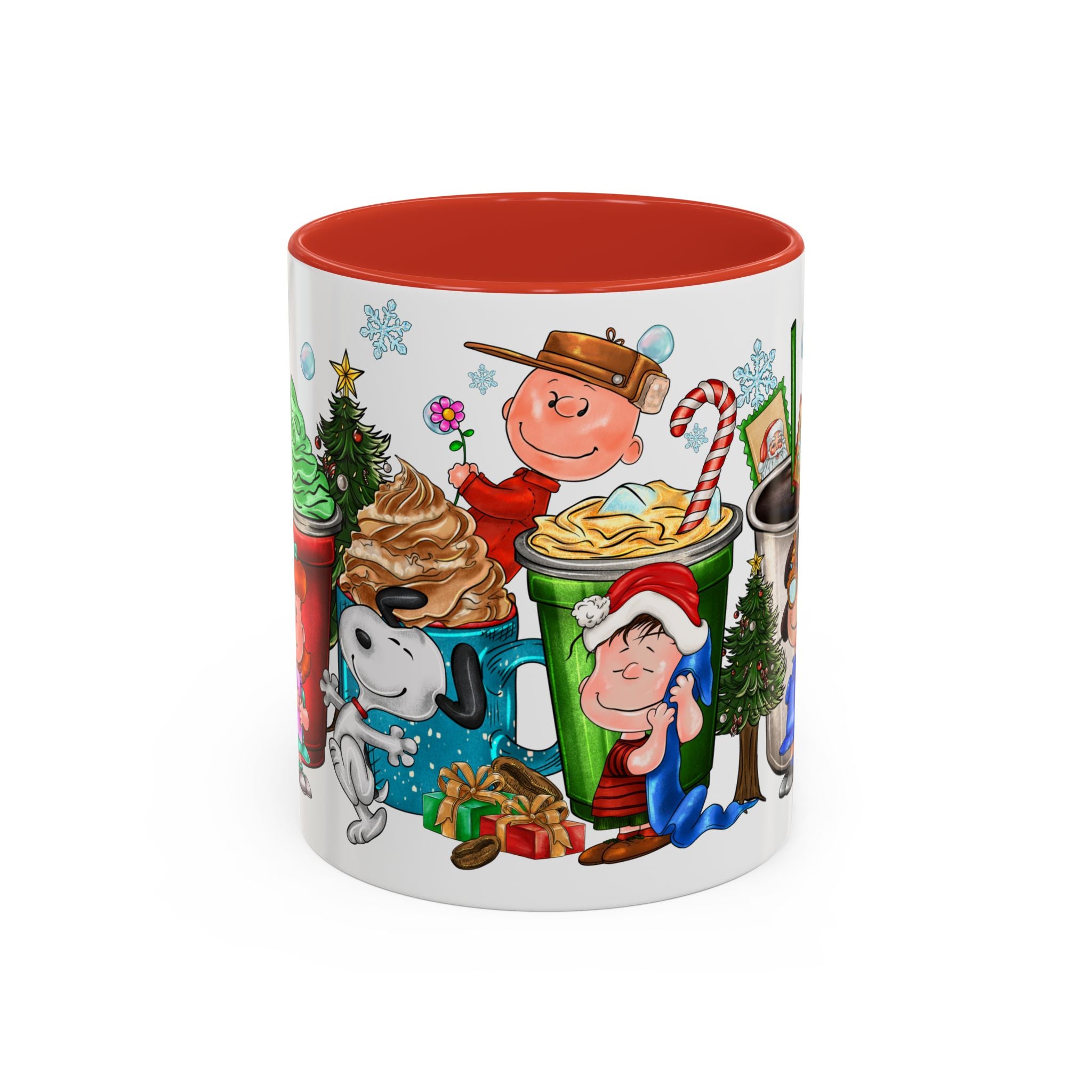 The Peanut Gang Christmas Characters Accent Coffee Mug | Holiday Cocoa Cartoon Mug