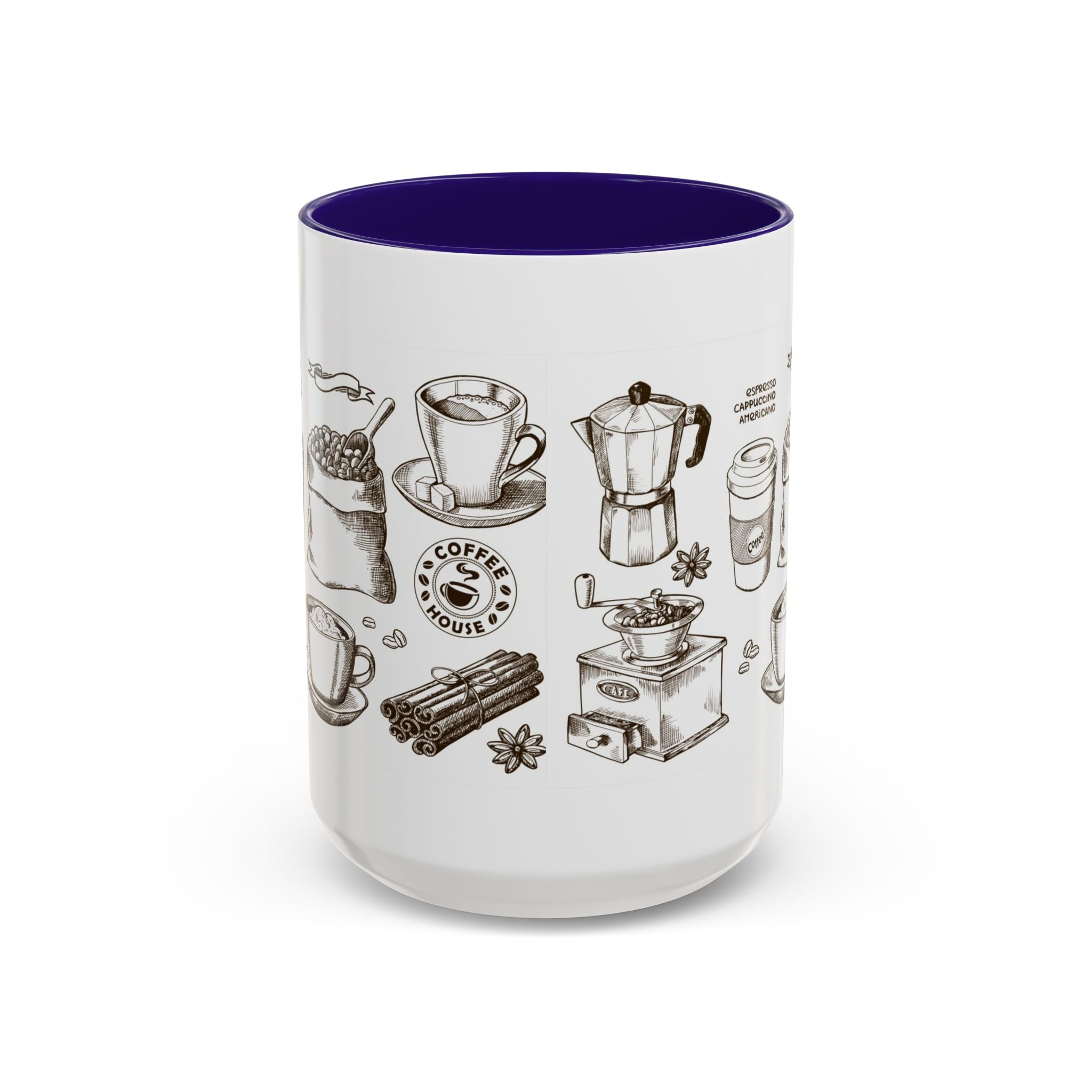 Coffee Pattern Mug — Illustrated Coffee Beans & Brewing Tools (11oz/15oz)
