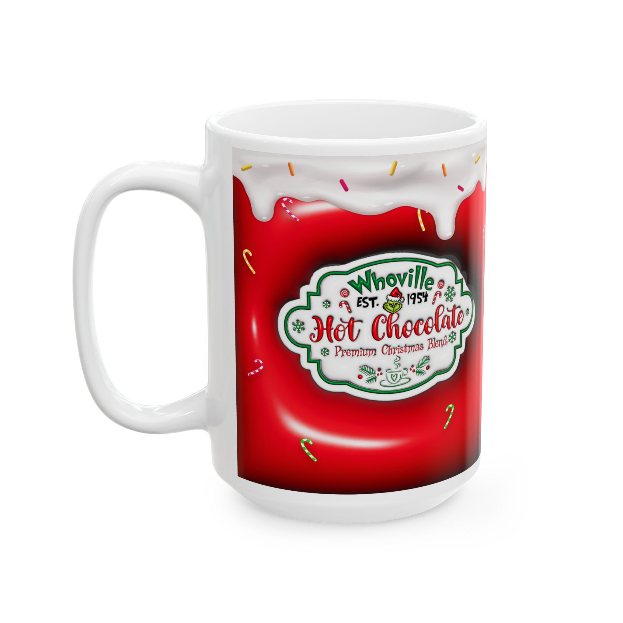 Hot Chocolate Mug Christmas Holiday Red Drip Candy Cane Ceramic Mug