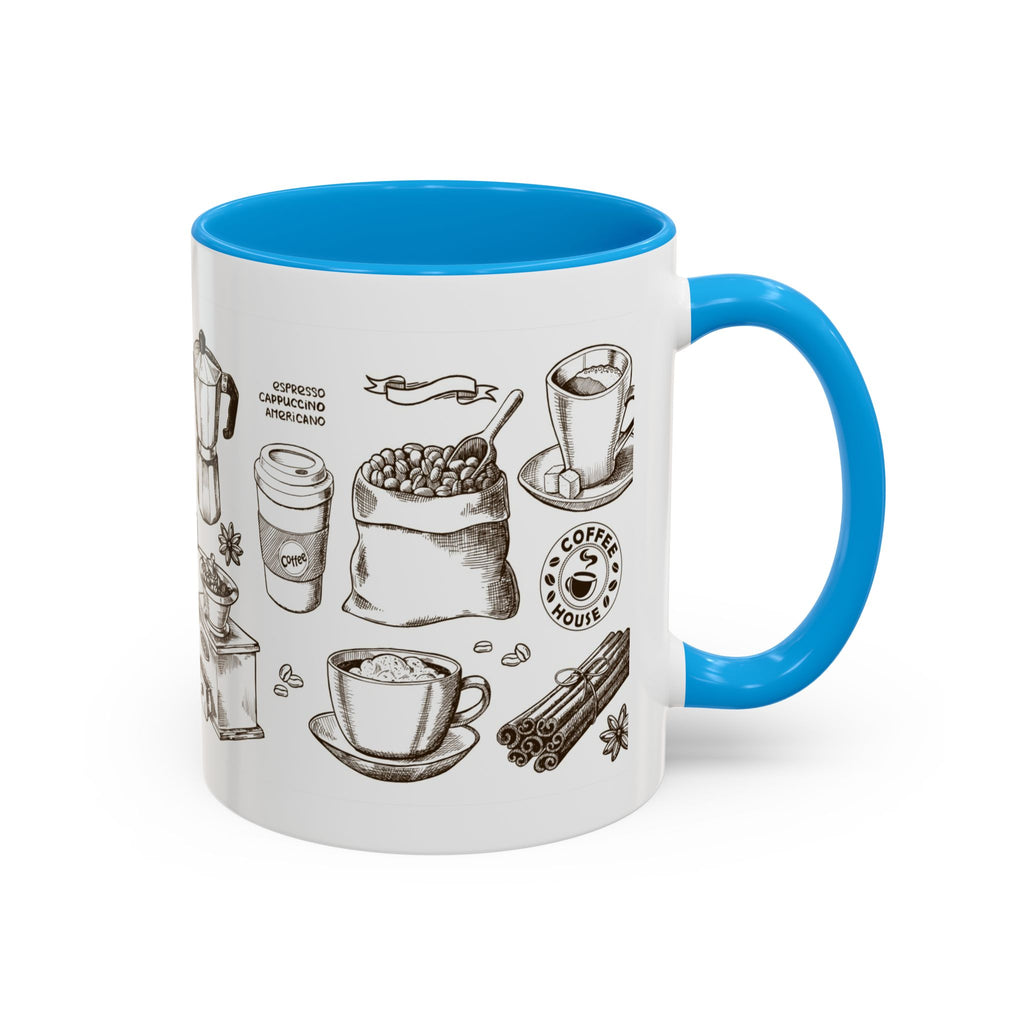 Coffee Pattern Mug — Illustrated Coffee Beans & Brewing Tools (11oz/15oz)