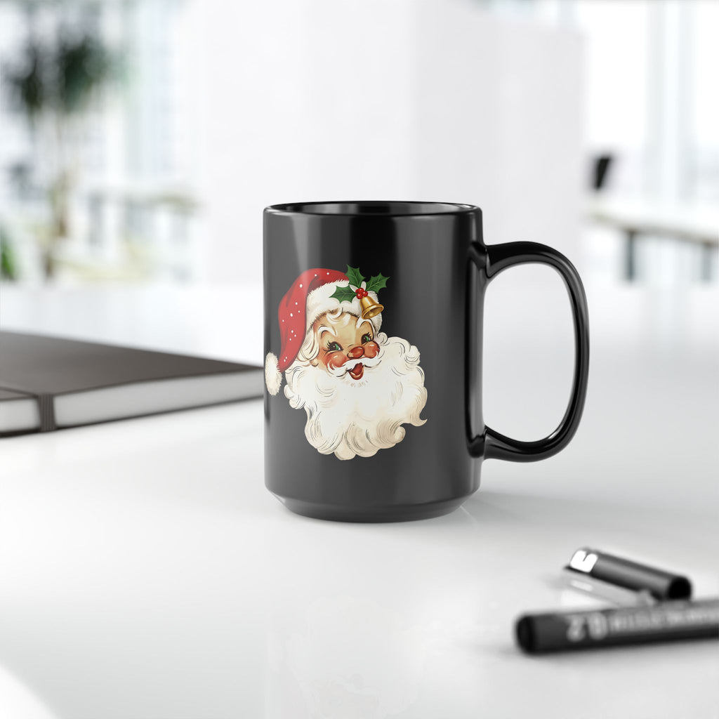 Santa Claus Black Mug - Holiday Coffee Cup, Gift for Christmas, Cute Mug for Winter Celebrations, Festive Drinkware, Santa Face Design