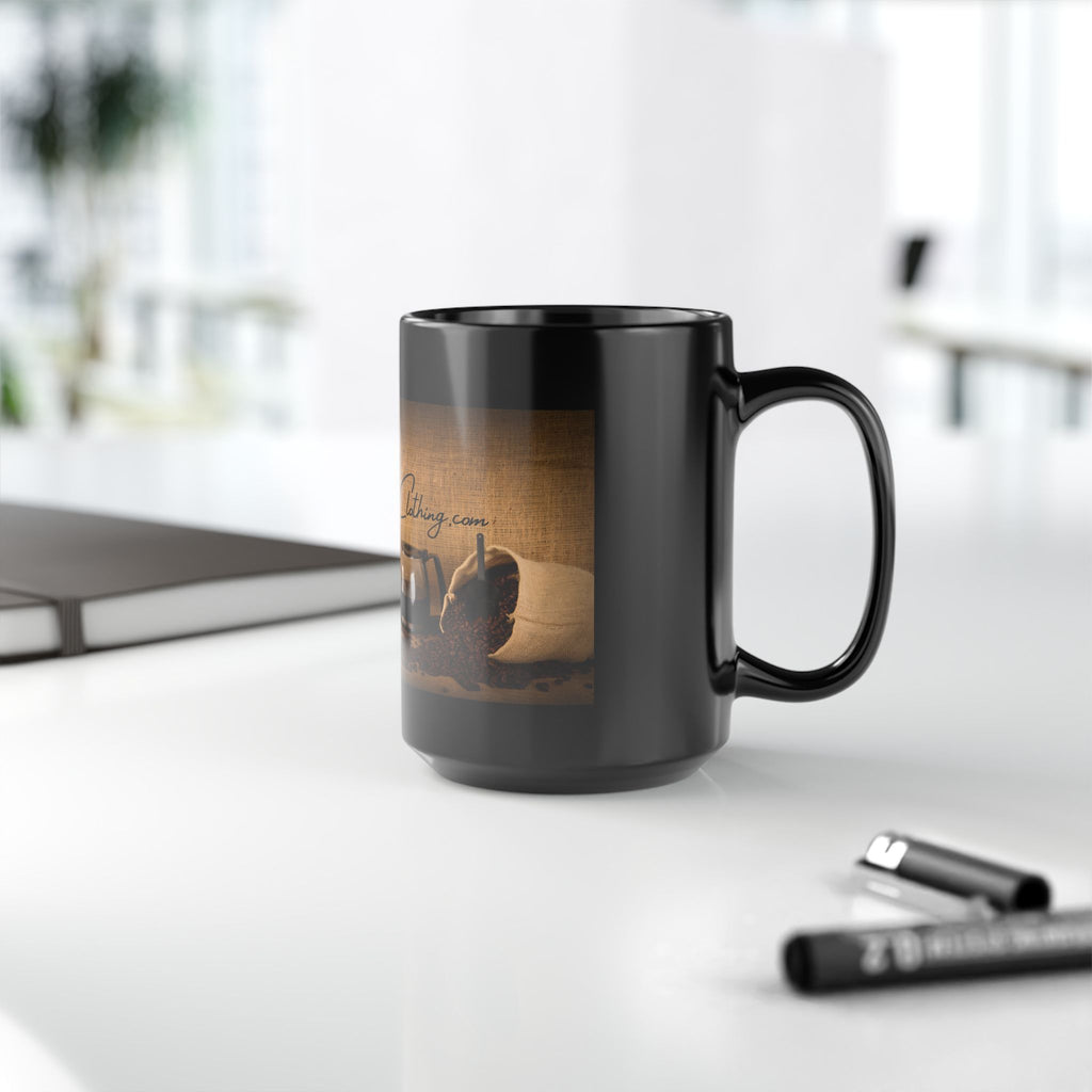 Hot Coffee Clothing Black Mug 15oz - Coffee Lover Gift, Hot Beverage Mug, Coffee Mug with Slogan, Kitchen Decor, HotCoffeeClothing.com