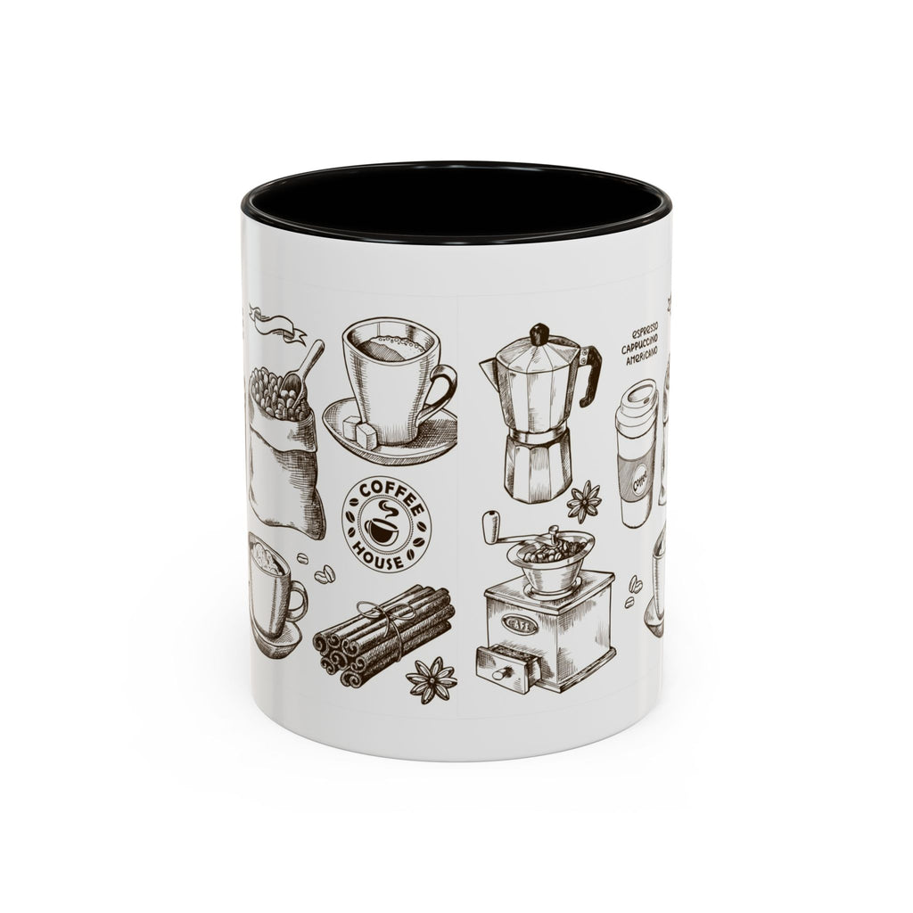 Coffee Pattern Mug — Illustrated Coffee Beans & Brewing Tools (11oz/15oz)