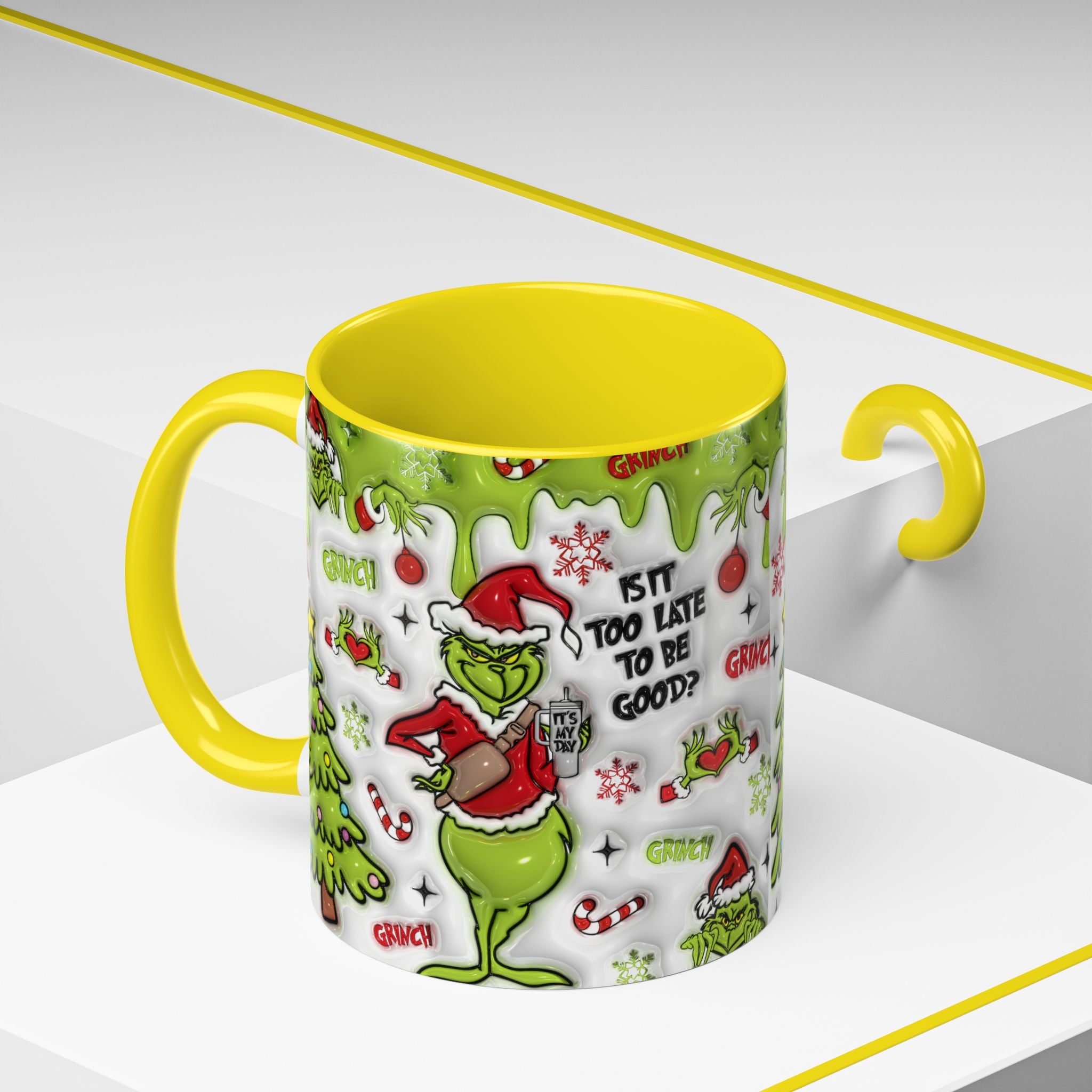 Grinch Holiday Coffee Mug — "Is It Too Late to Be Good?" Accent 11/15oz