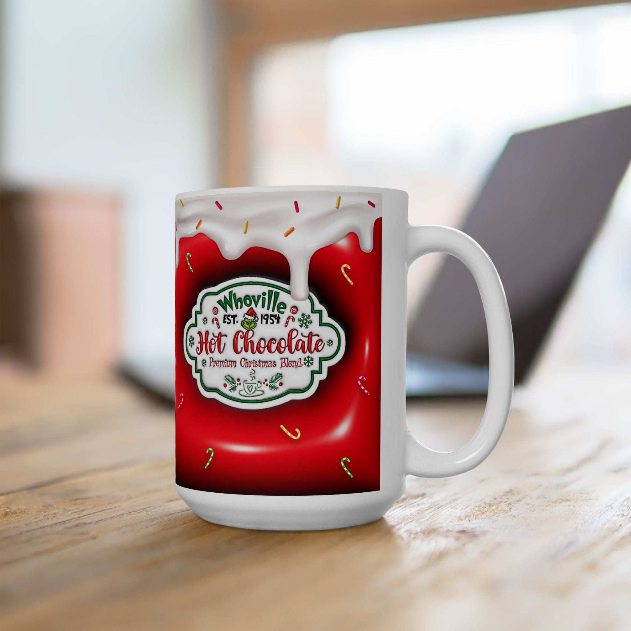 Hot Chocolate Mug Christmas Holiday Red Drip Candy Cane Ceramic Mug