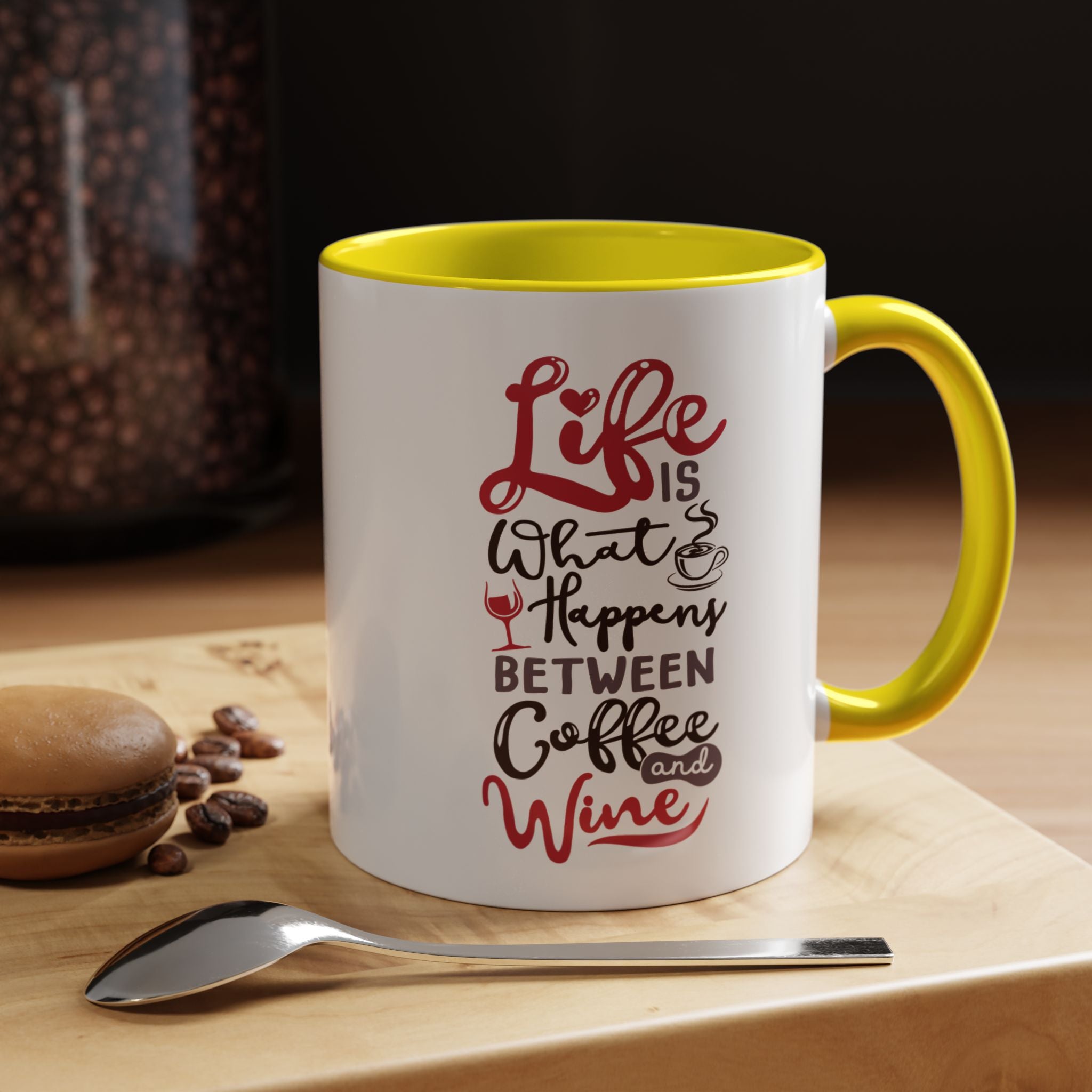 Coffee Mug - "Life Is What Happens Between Coffee and Wine" Accent Ceramic Mug