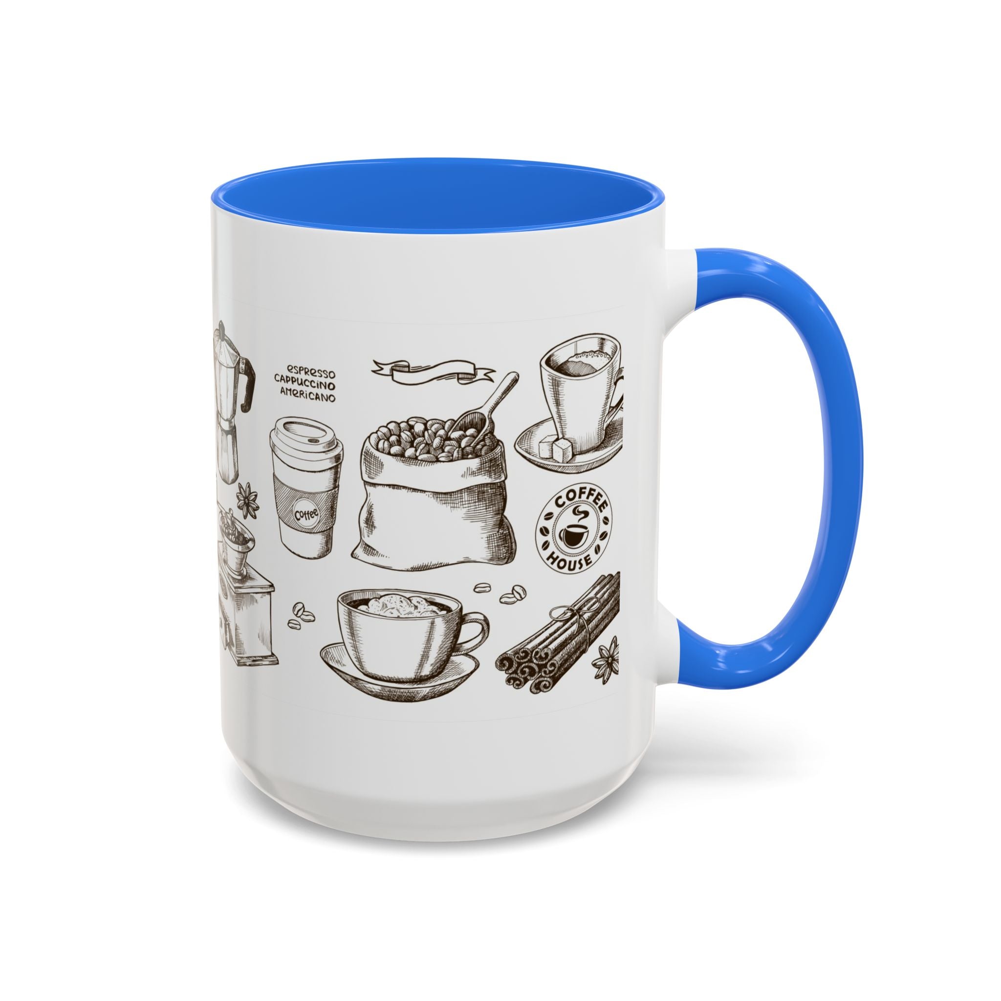 Coffee Pattern Mug — Illustrated Coffee Beans & Brewing Tools (11oz/15oz)
