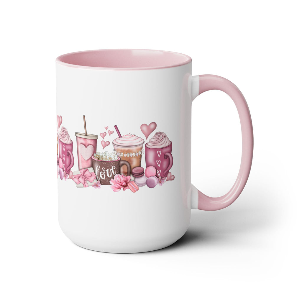 Love Coffee Two-Tone Coffee Mugs, 15oz #Coffee #HotCoffee HotCoffeeClothing.com #ValentinesDay