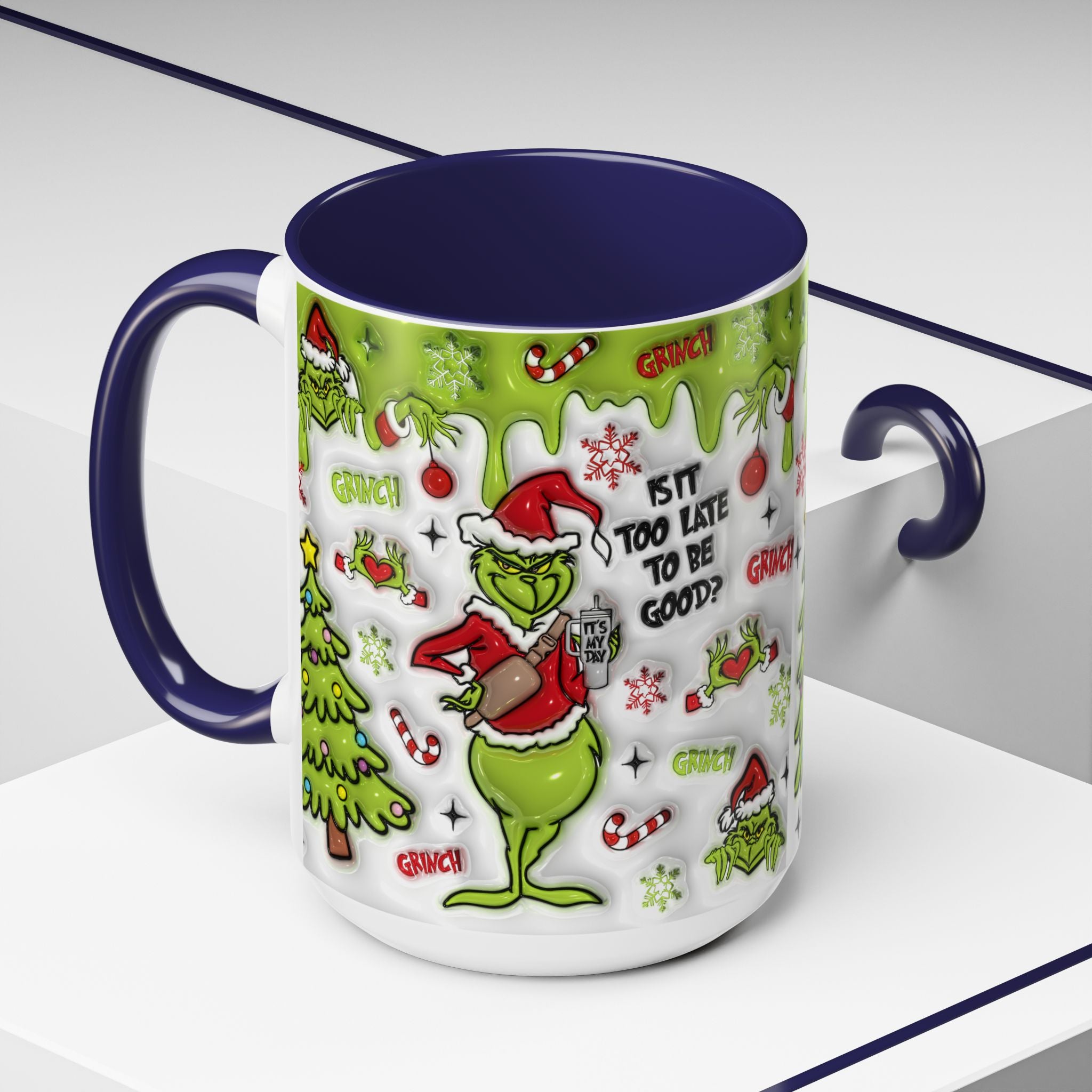 Grinch Holiday Coffee Mug — "Is It Too Late to Be Good?" Accent 11/15oz