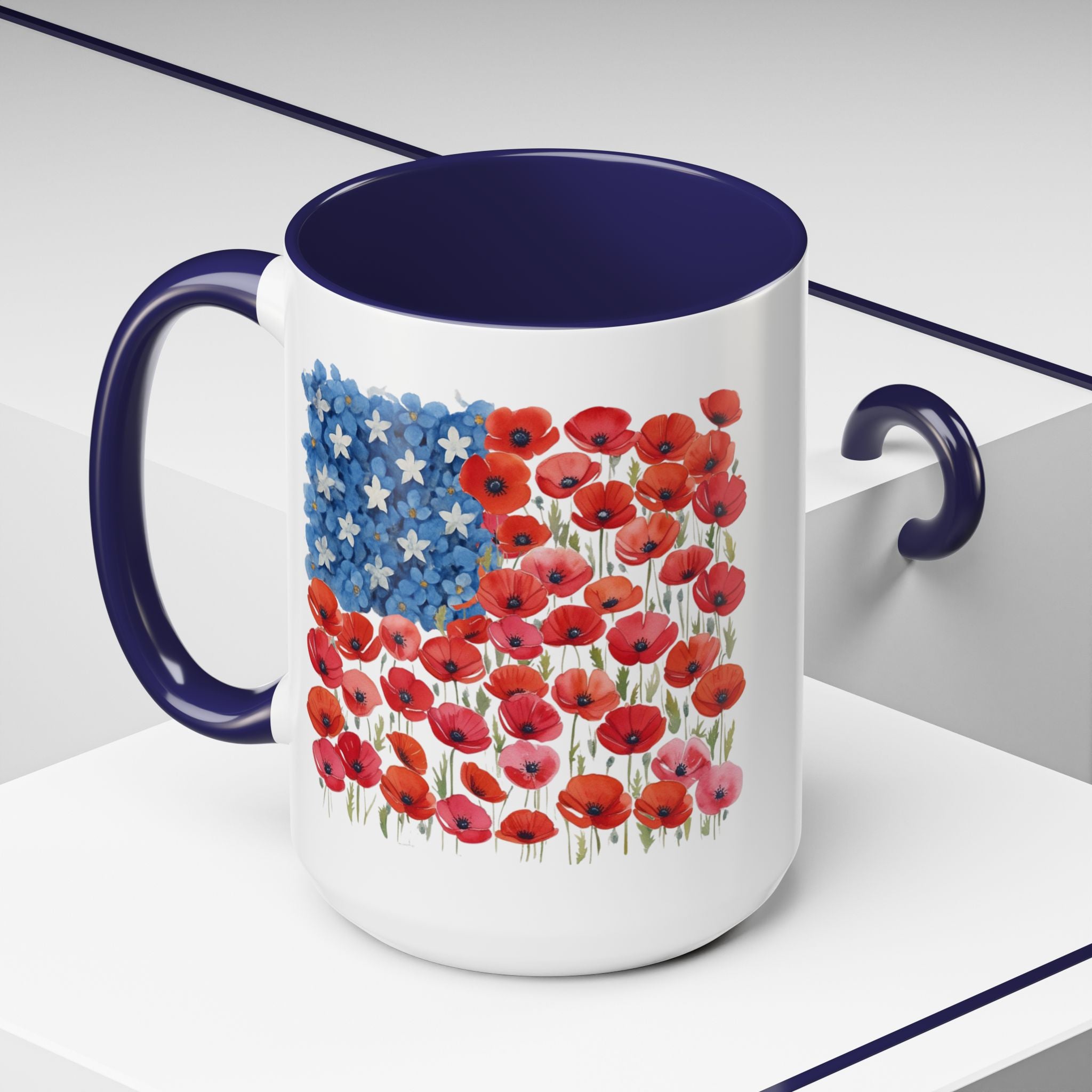 Poppy Flowers  American Flag Mug | Accent Coffee Mug