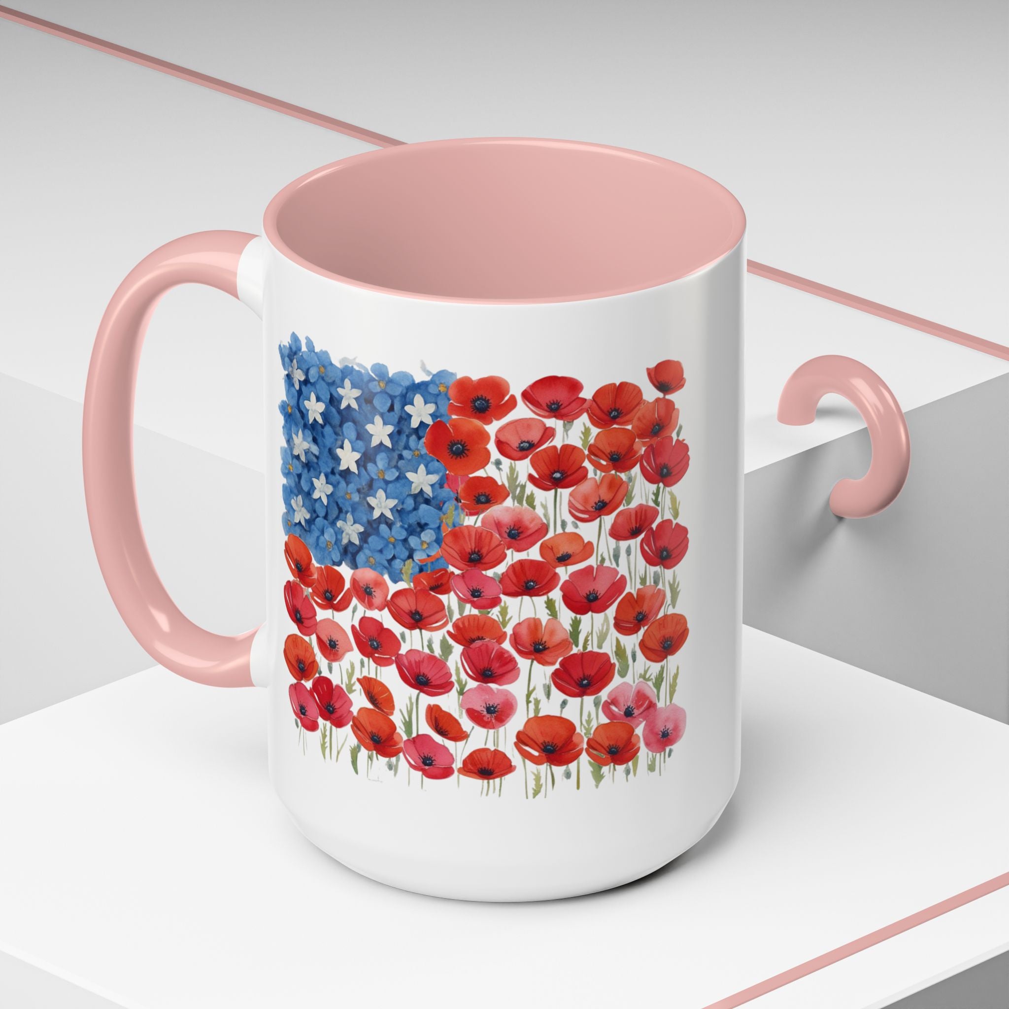 Poppy Flowers  American Flag Mug | Accent Coffee Mug