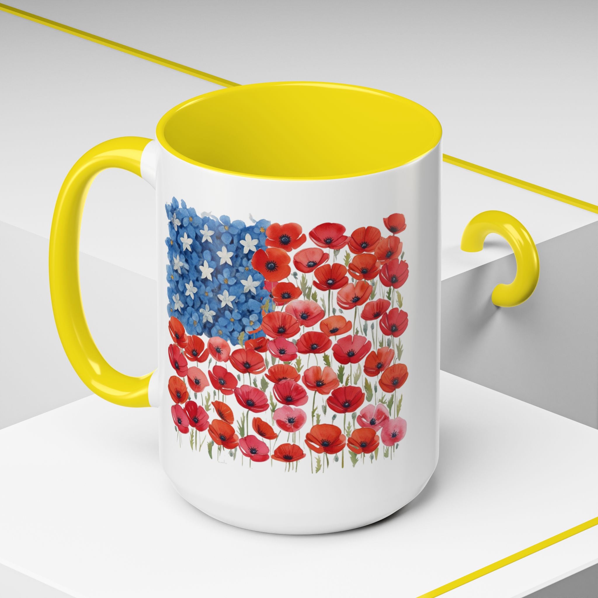 Poppy Flowers  American Flag Mug | Accent Coffee Mug