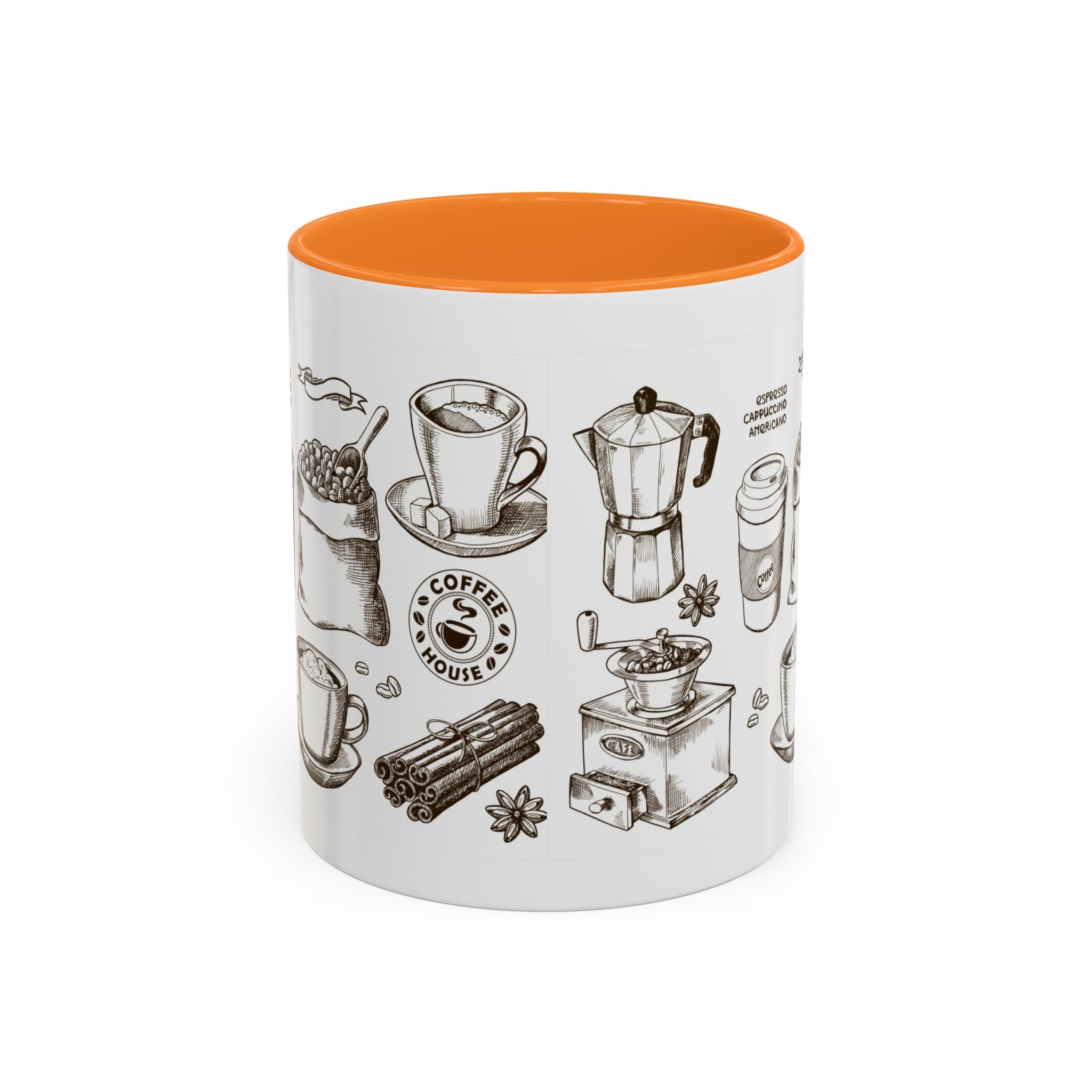Coffee Pattern Mug — Illustrated Coffee Beans & Brewing Tools (11oz/15oz)