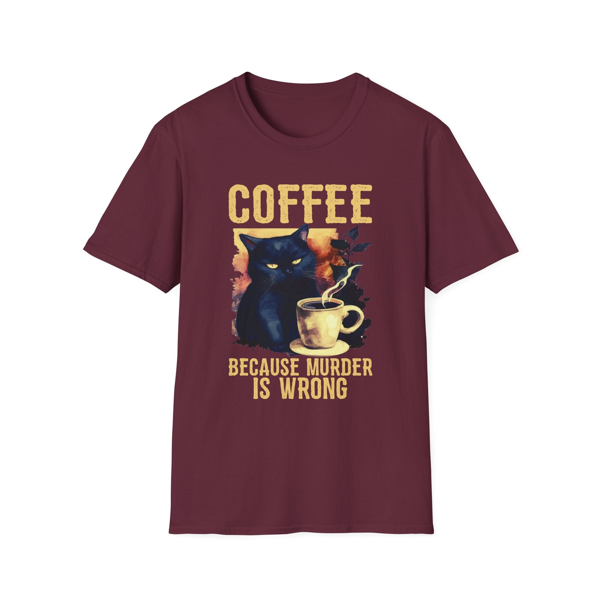 Coffee Because Murder Is Wrong T-Shirt | Black Cat Coffee Tee