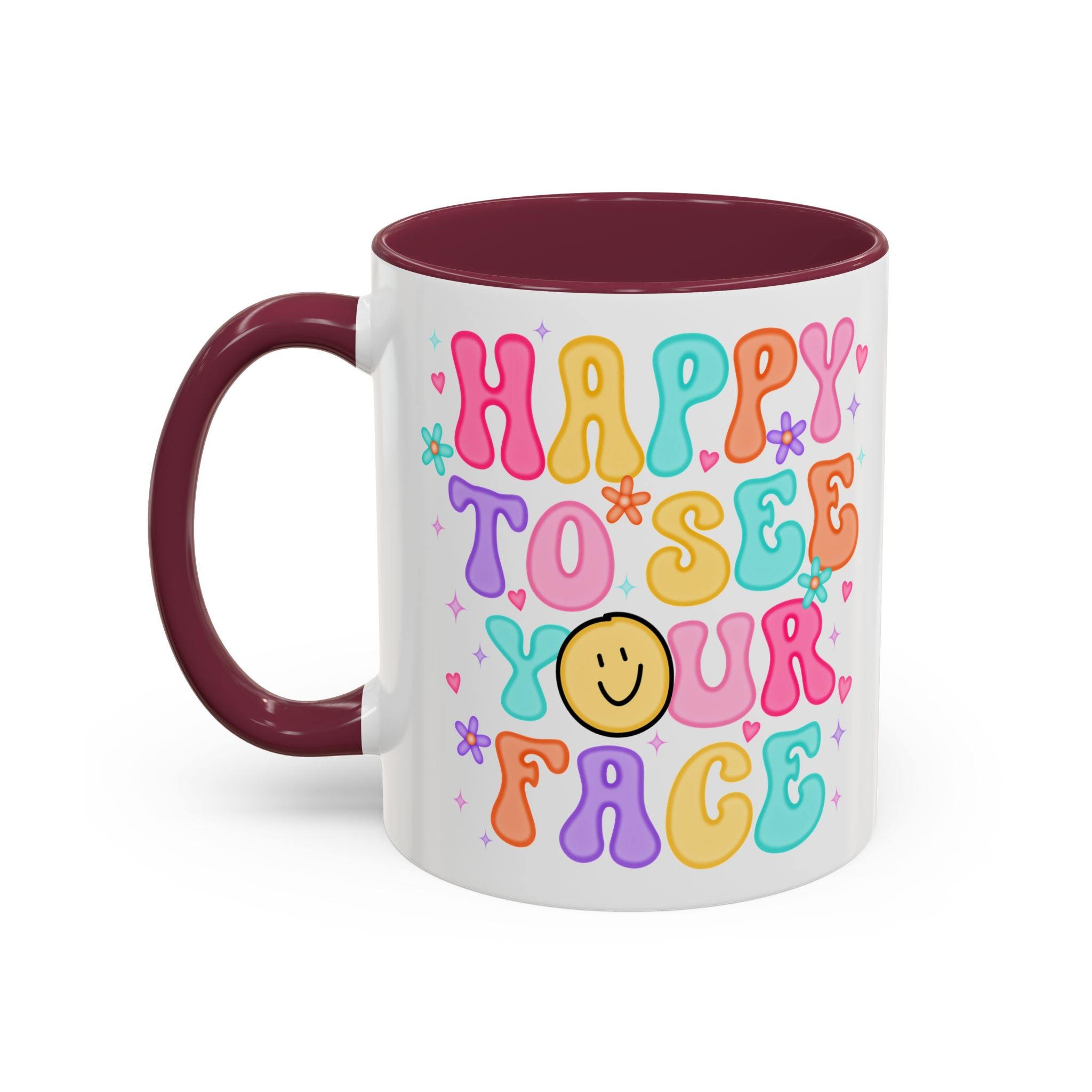 Happy To See Your Face Colorful Coffee Mug — Retro Smiley 11oz/15oz