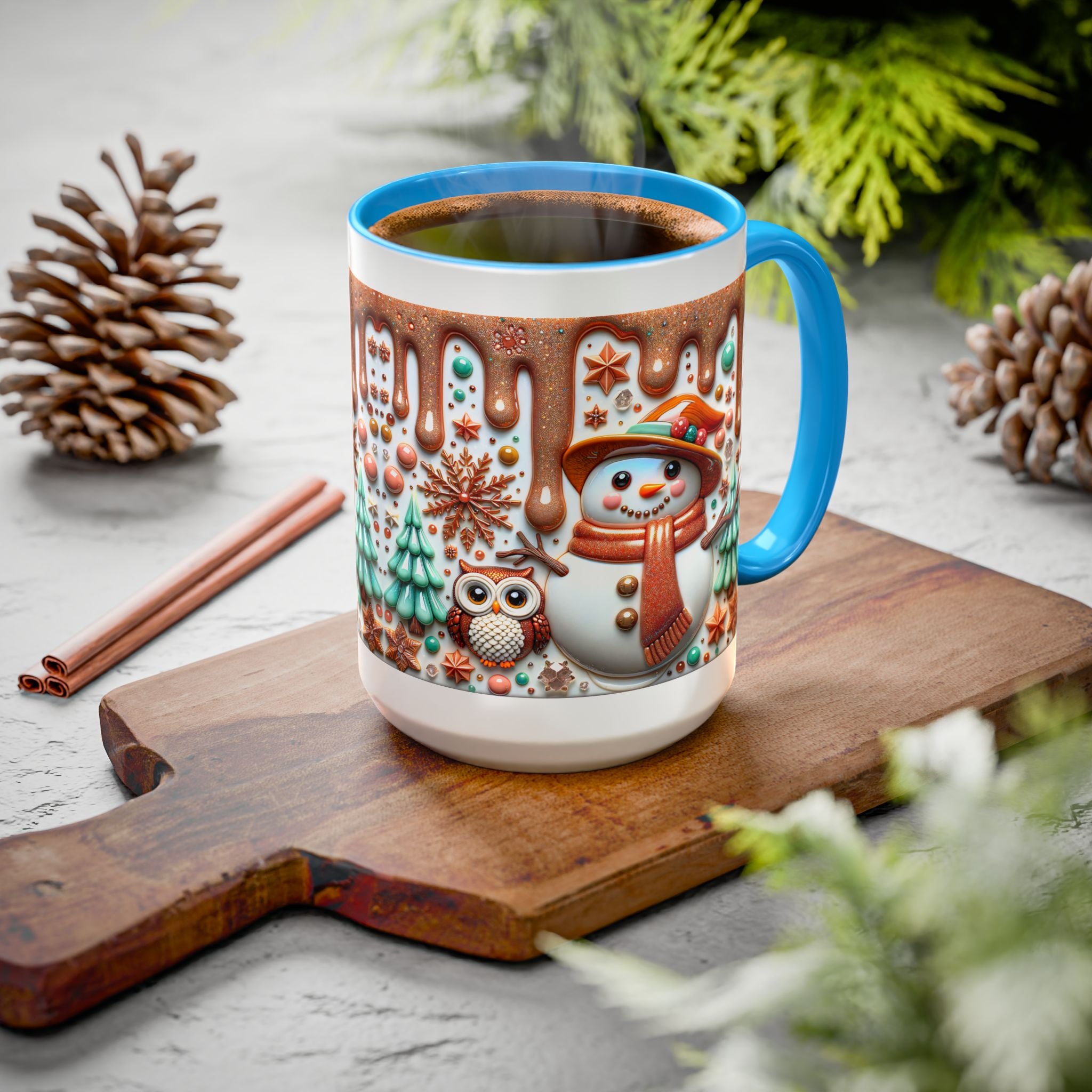 Colorful Holiday Mugs: Festive Owl & Snowman Design, Winter Gift, Christmas Coffee Cup, Cozy Kitchen Decor, Hot Cocoa Mug