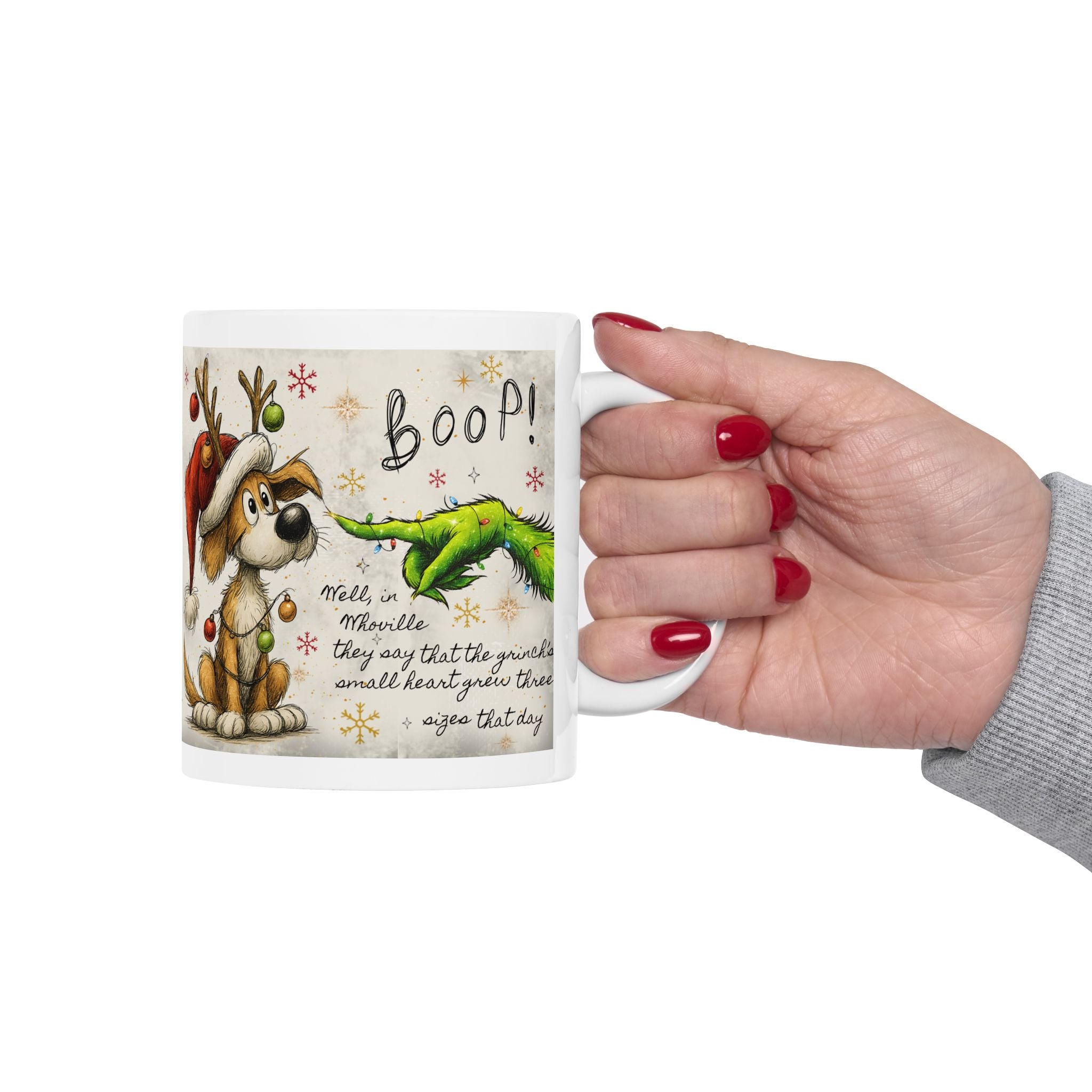 Grinch Paw & Reindeer Puppy Christmas Mug | Ceramic Coffee Mug