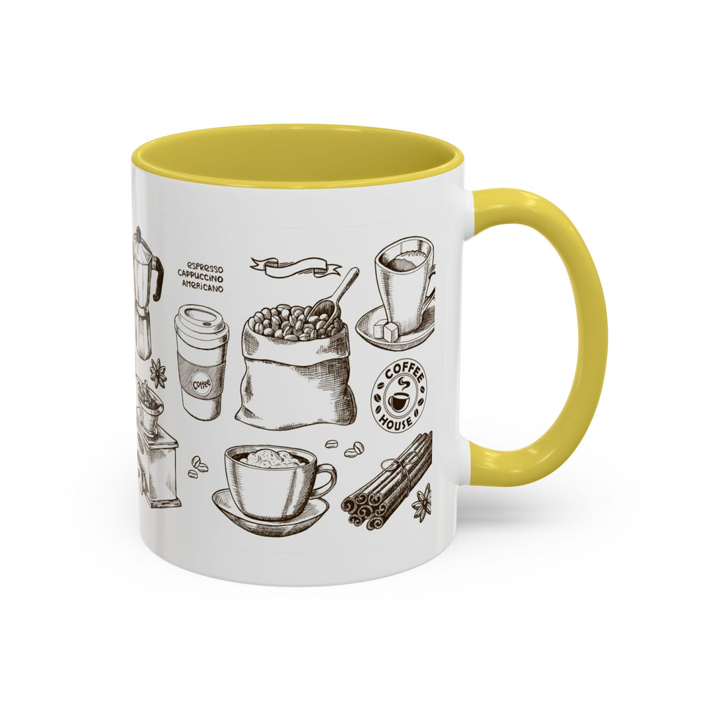 Coffee Pattern Mug — Illustrated Coffee Beans & Brewing Tools (11oz/15oz)