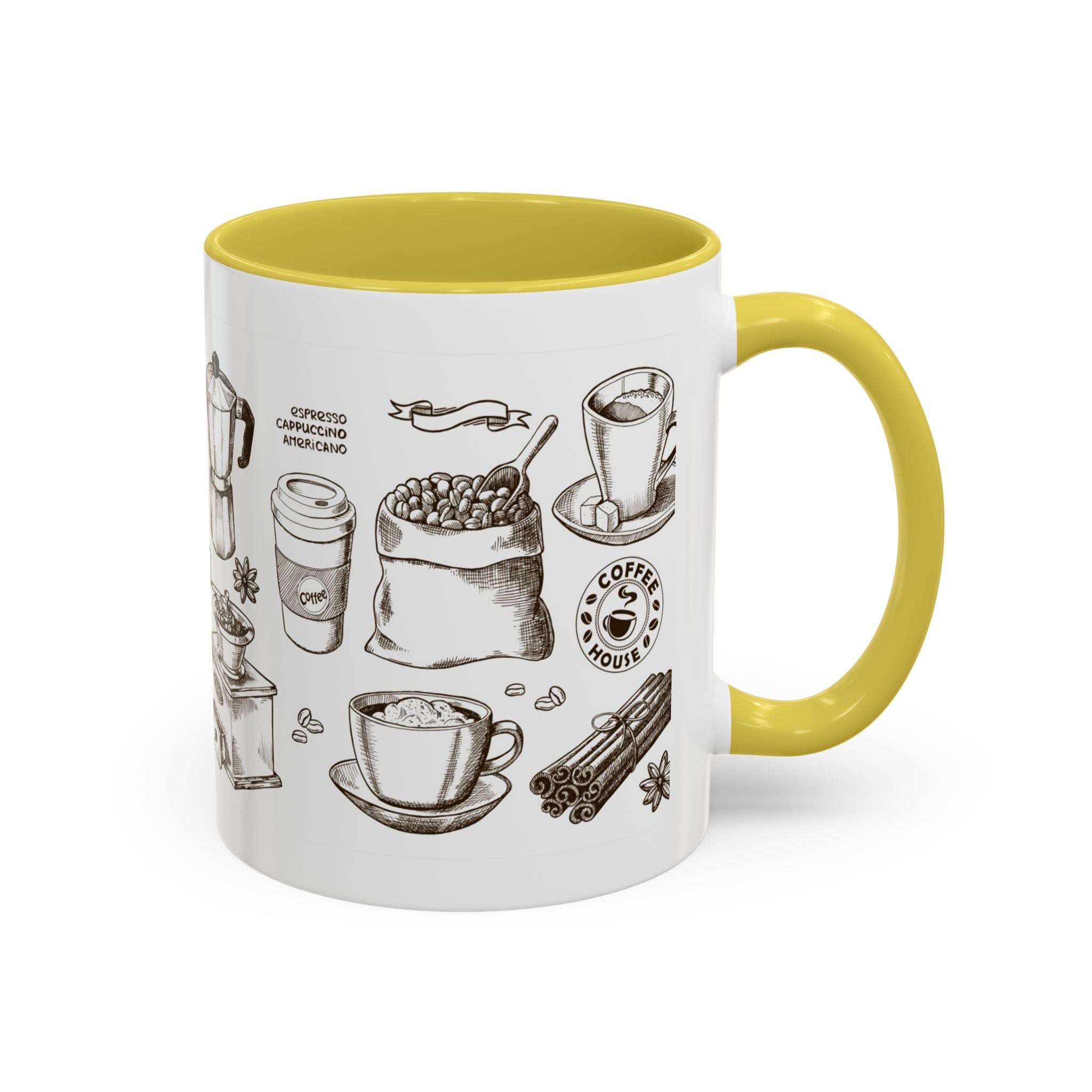 Coffee Pattern Mug — Illustrated Coffee Beans & Brewing Tools (11oz/15oz)