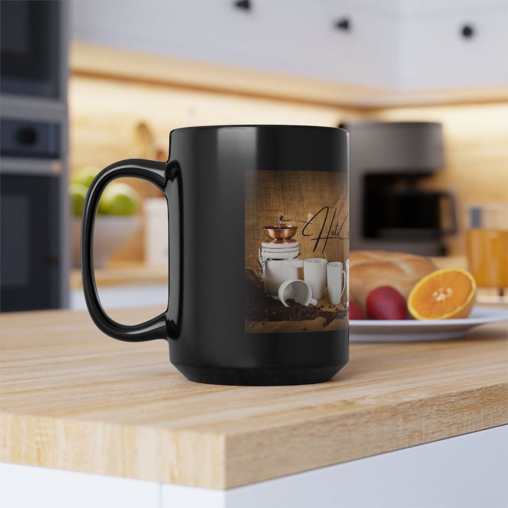 Hot Coffee Clothing Black Mug 15oz - Coffee Lover Gift, Hot Beverage Mug, Coffee Mug with Slogan, Kitchen Decor, HotCoffeeClothing.com