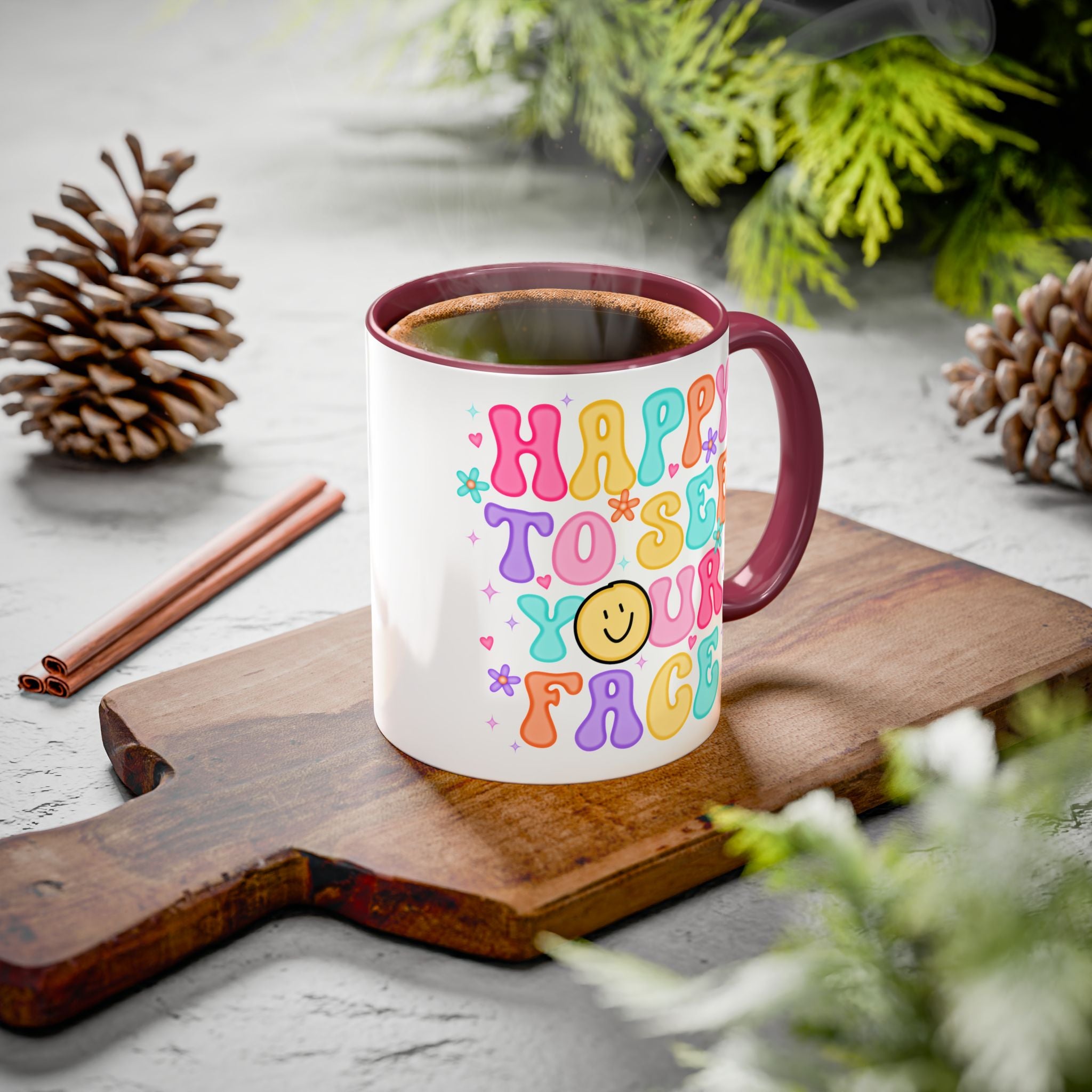 Happy To See Your Face Colorful Coffee Mug — Retro Smiley 11oz/15oz