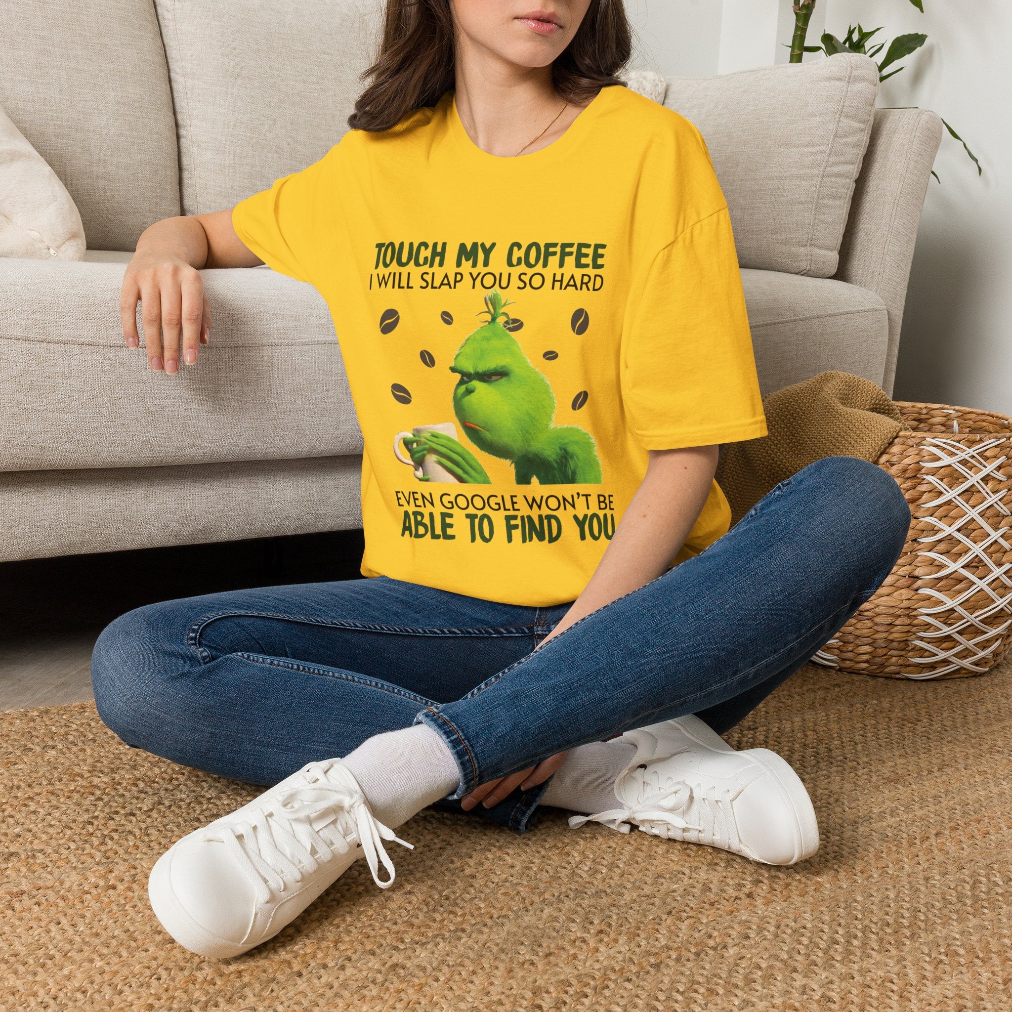 Funny Grinch Coffee T-Shirt, Unisex Tee for Coffee Lovers, Holiday Gift, Quirky Humor Shirt, Perfect for Christmas and Birthdays