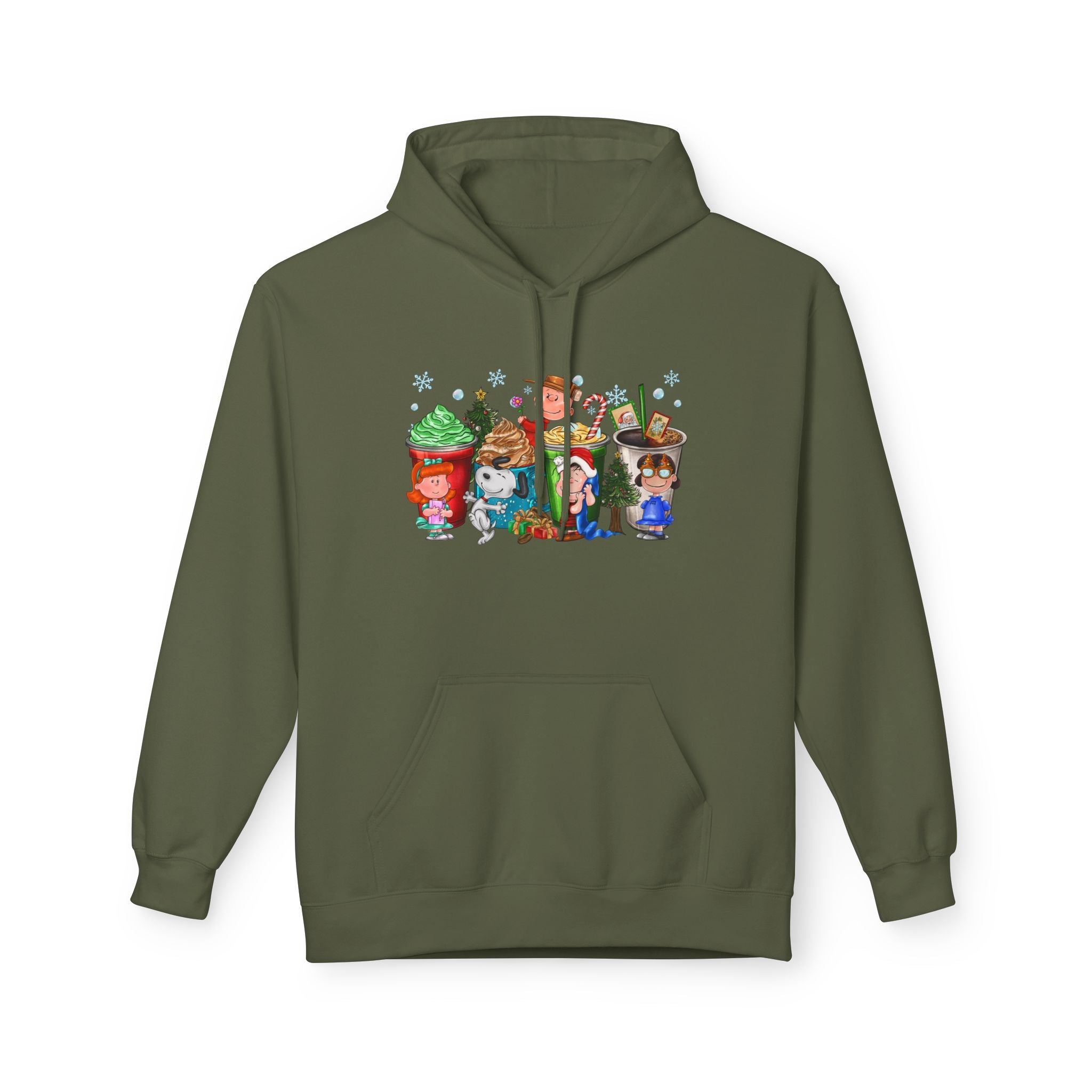 Holiday Hot Cocoa Peanut Characters Hoodie | Winter Drink Cartoon Crew